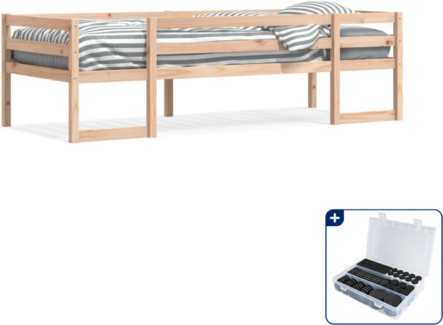 vidaXL kinderbedframe - 75 x 190 cm - massief grenenhout - Inclusief antikrasvilt 177-delig Bruin