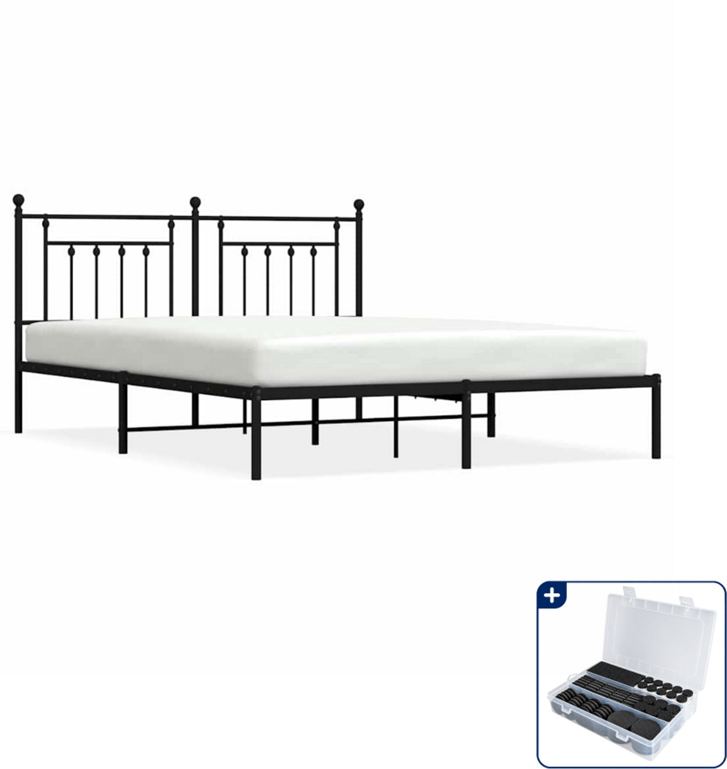 vidaXL bedframe met hoofdbord - 183 x 213 cm - metaal - zwart - Inclusief antikrasvilt 177-delig