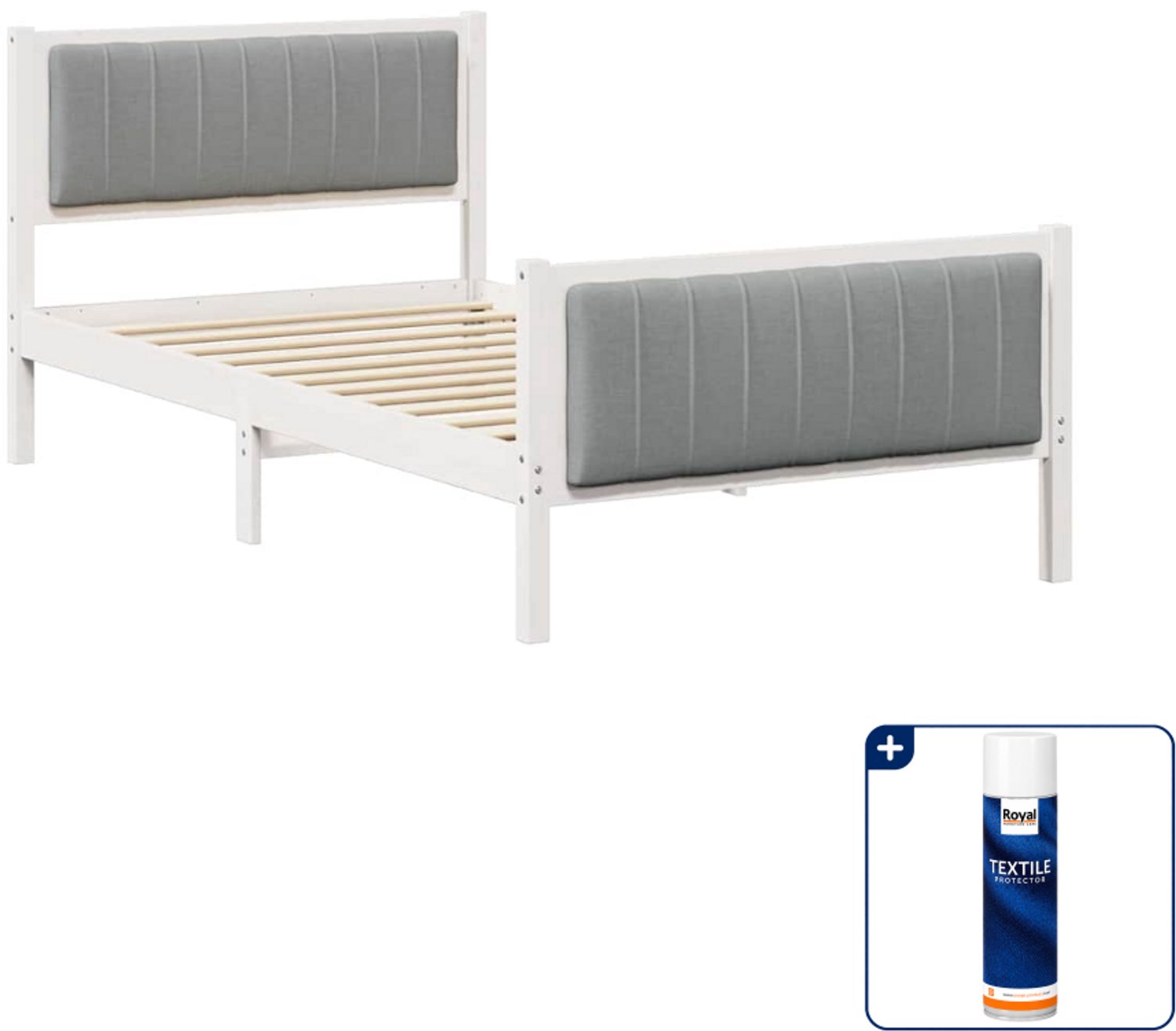vidaXL bedframe - 100 x 200 cm - massief grenenhout - wit/lichtgrijs - Inclusief textielbeschermer 500 ml