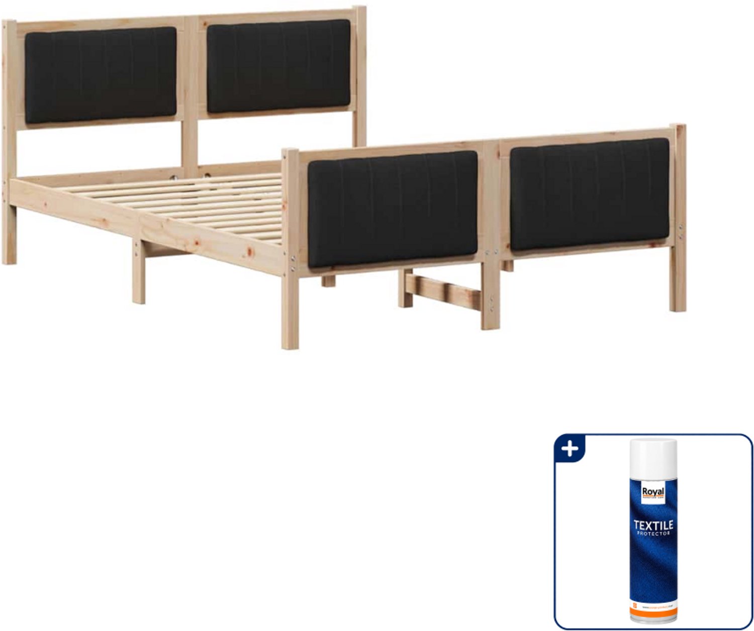 vidaXL bedframe - 135 x 190 cm - massief grenenhout - bruin en zwart - Inclusief textielbeschermer 500 ml