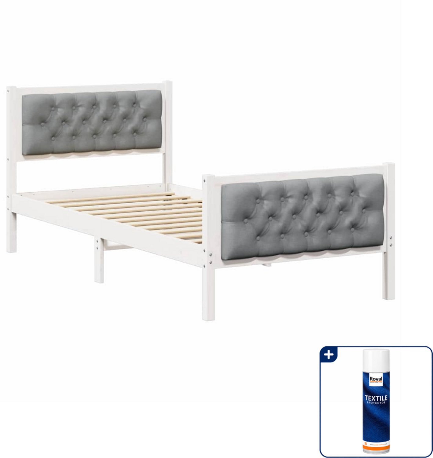 vidaXL bedframe - 90 x 190 cm - lichtgrijs - Inclusief textielbeschermer 500 ml Wit