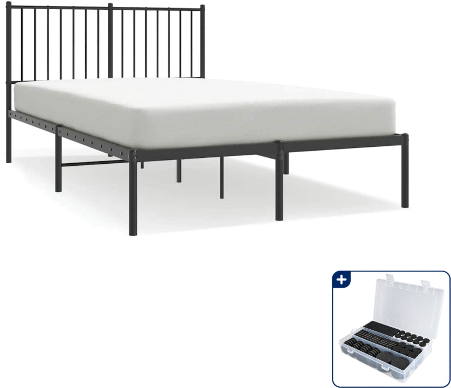 vidaXL bedframe met hoofdbord - 120 x 190 cm - staal - zwart - Inclusief antikrasvilt 177-delig