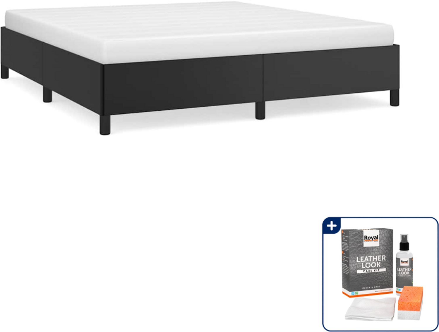 vidaXL bedframe - Kingsize - 180 x 200 cm - kunstleer - zwart - Inclusief onderhoudsset voor kunstleer 150 ml