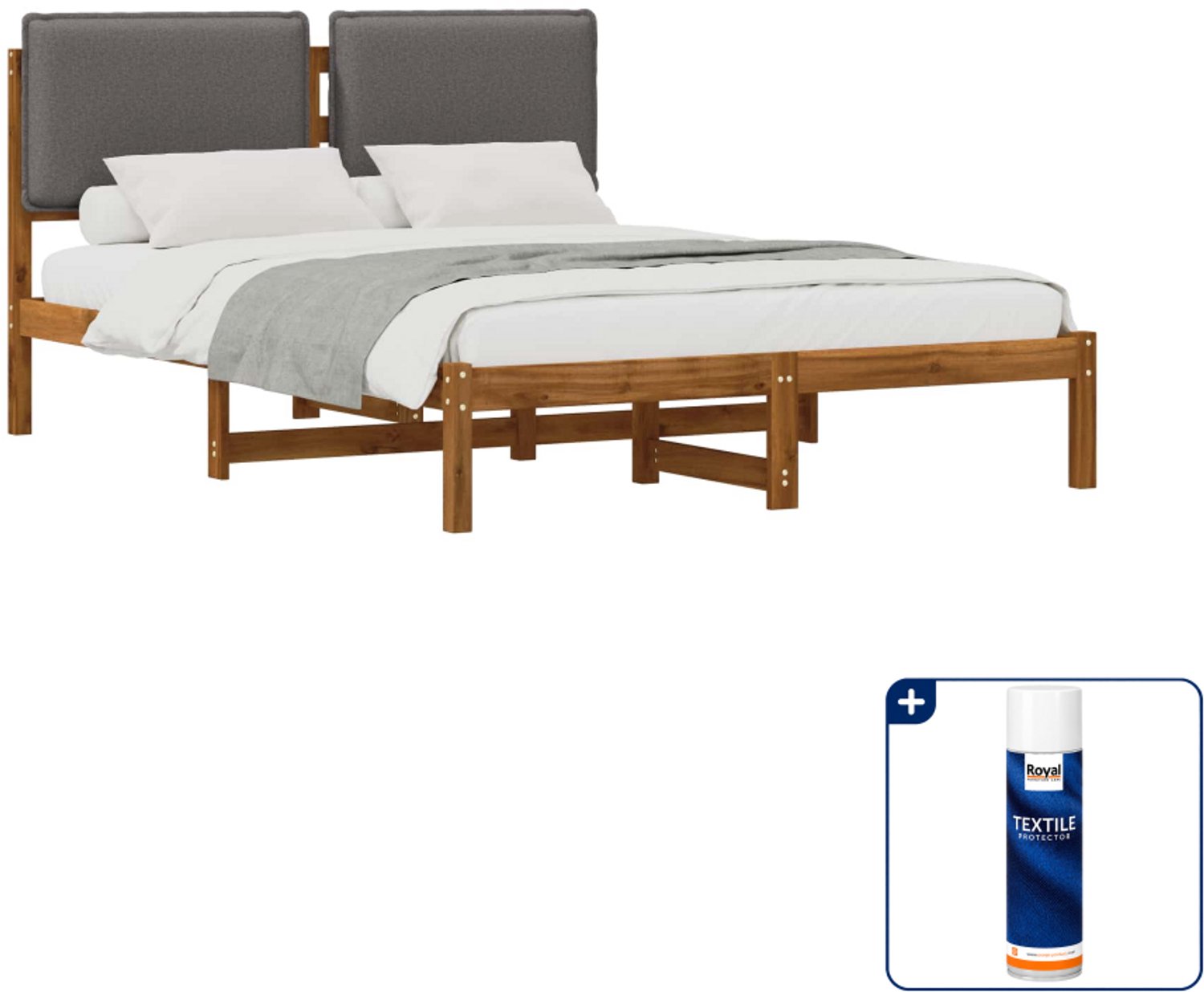 vidaXL bedframe - 120 x 200 cm - massief acaciahout - lichtgrijs - Inclusief textielbeschermer 500 ml Tan