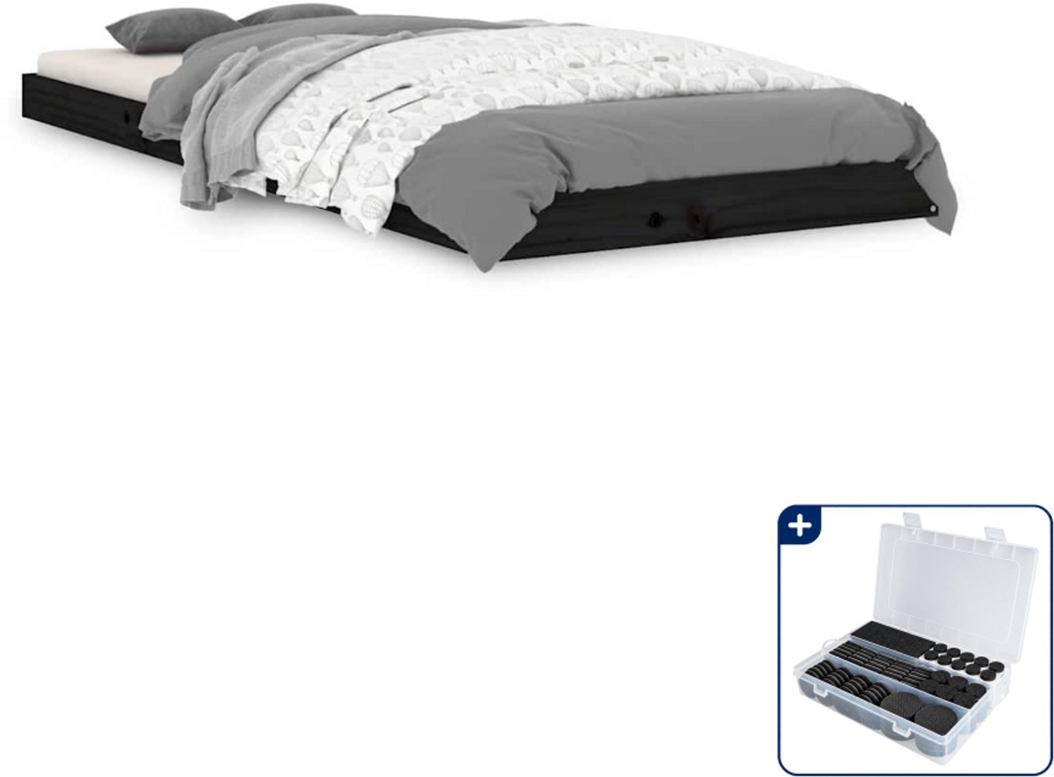 vidaXL bedframe - 75 x 190 cm - massief grenenhout - zwart - Inclusief antikrasvilt 177-delig