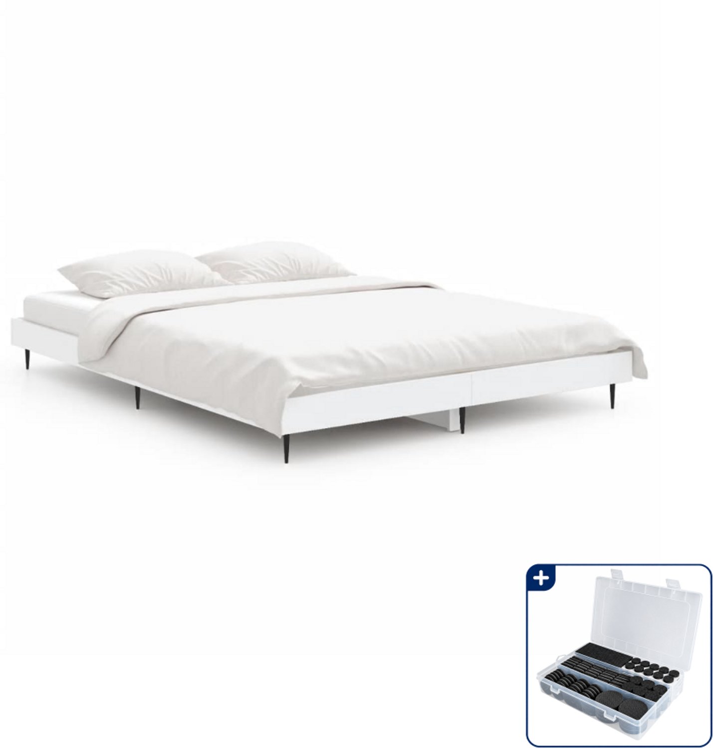 vidaXL bedframe - 135 x 190 cm - bewerkt hout - wit - Inclusief antikrasvilt 177-delig