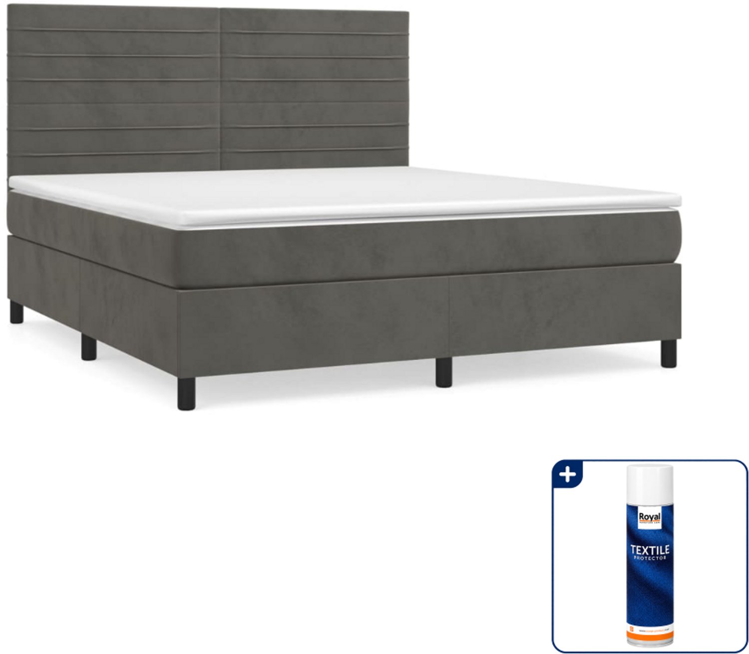 vidaXL Kingsize boxspring - 180 x 200 cm - fluweel - donkergrijs - Inclusief textielbeschermer 500 ml