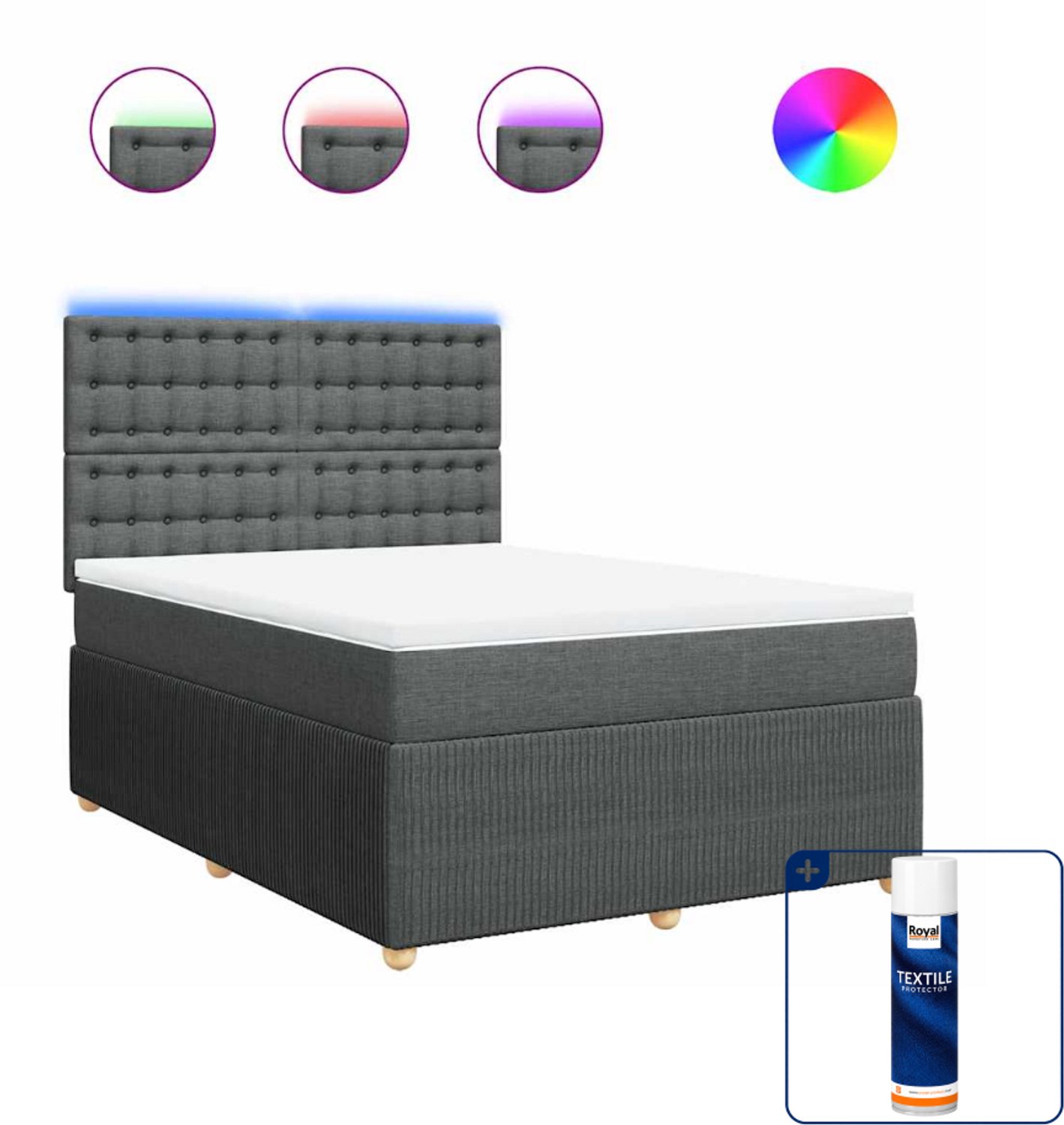vidaXL boxspring met matras - 140 x 190 cm - stof - donkergrijs - Inclusief textielbeschermer 500 ml