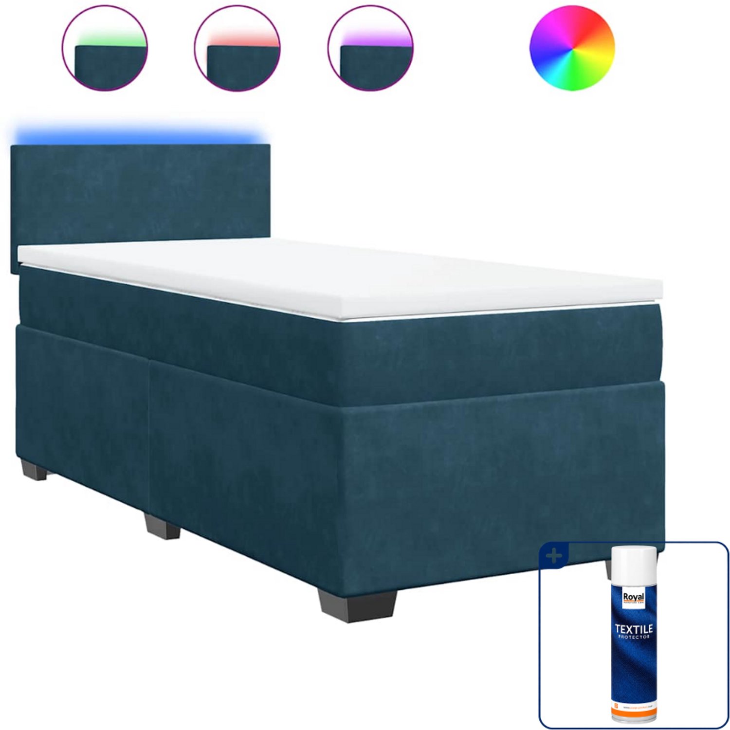 vidaXL boxspring met matras - 80 x 200 cm - fluweel - blauw - Inclusief textielbeschermer 500 ml