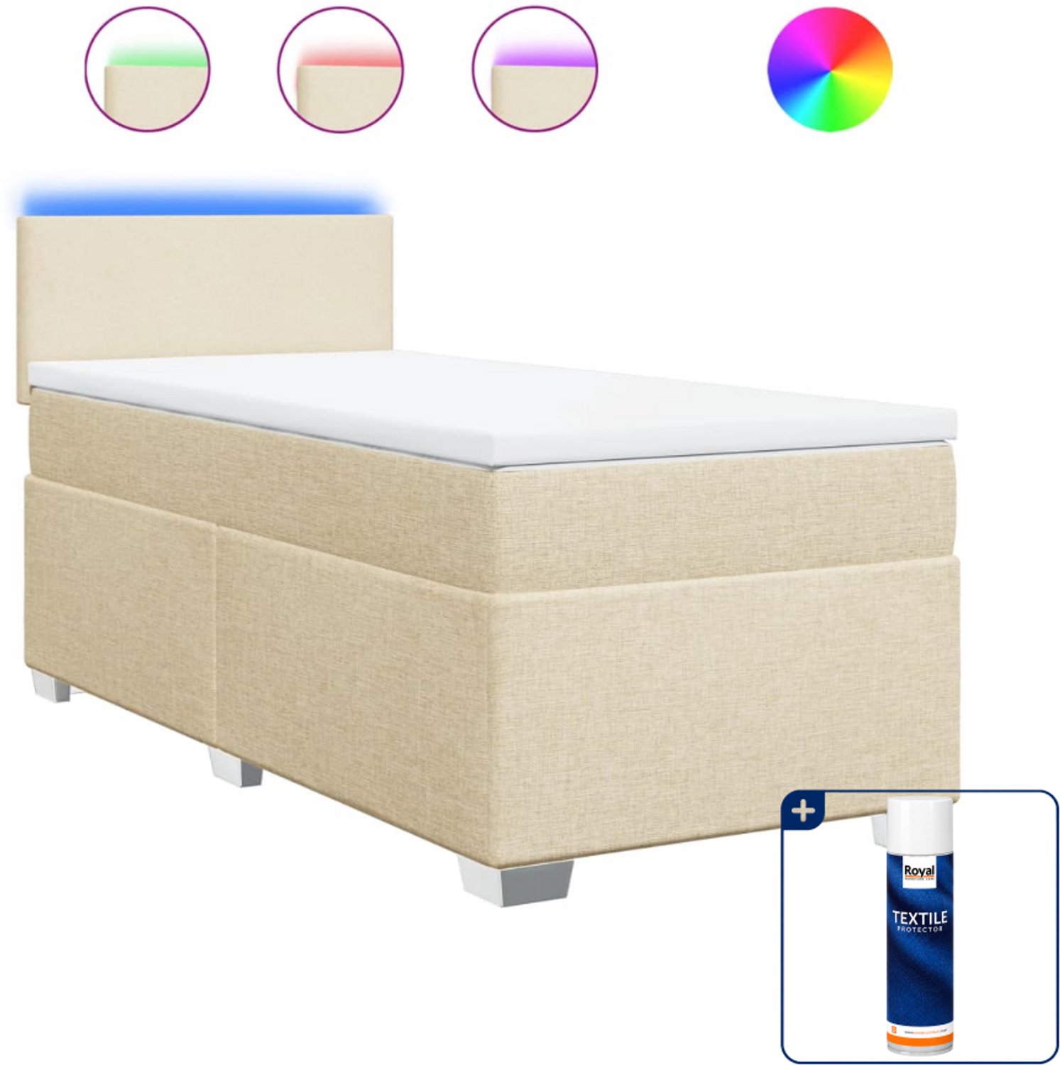 vidaXL boxspring met matras 90 x 200 cm - stof - crèmekleurig - Inclusief textielbeschermer 500 ml