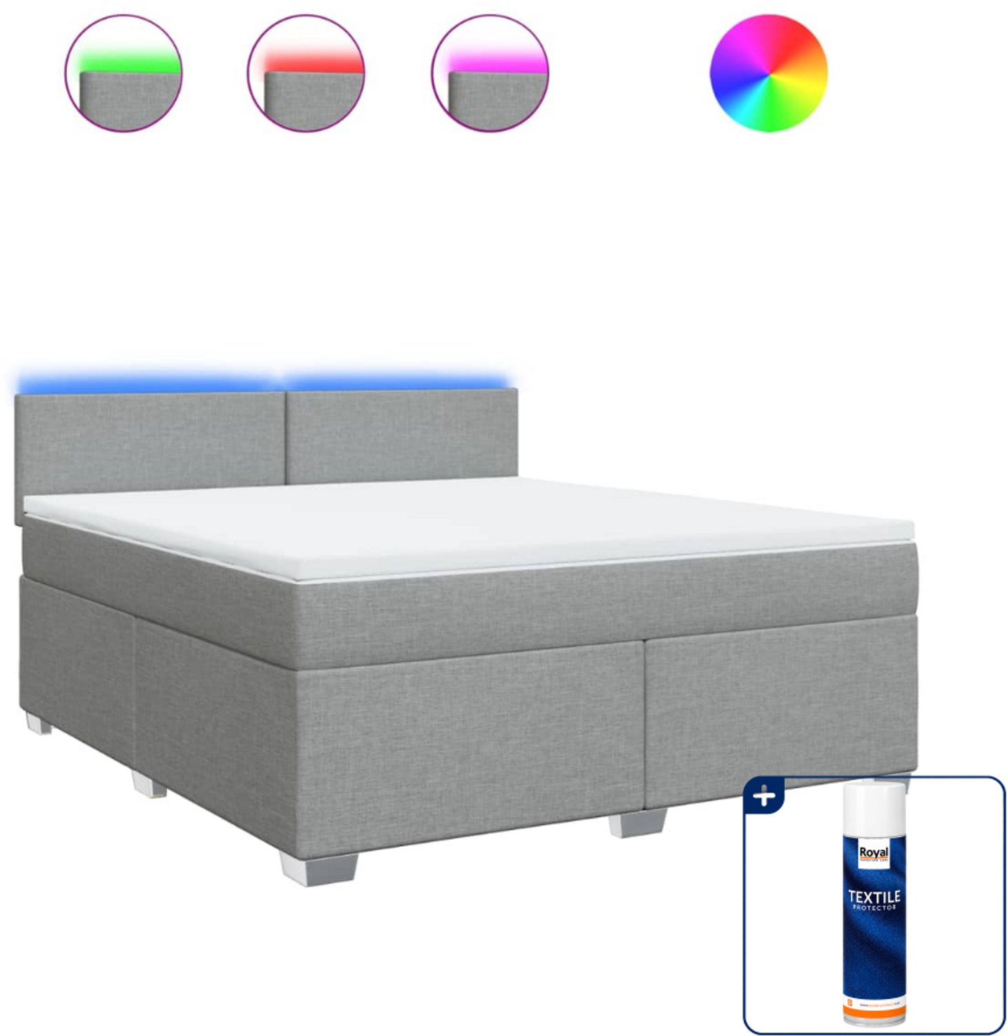 vidaXL boxspring met matras - Kingsize - 180 x 200 cm - lichtgrijs - Inclusief textielbeschermer 500 ml