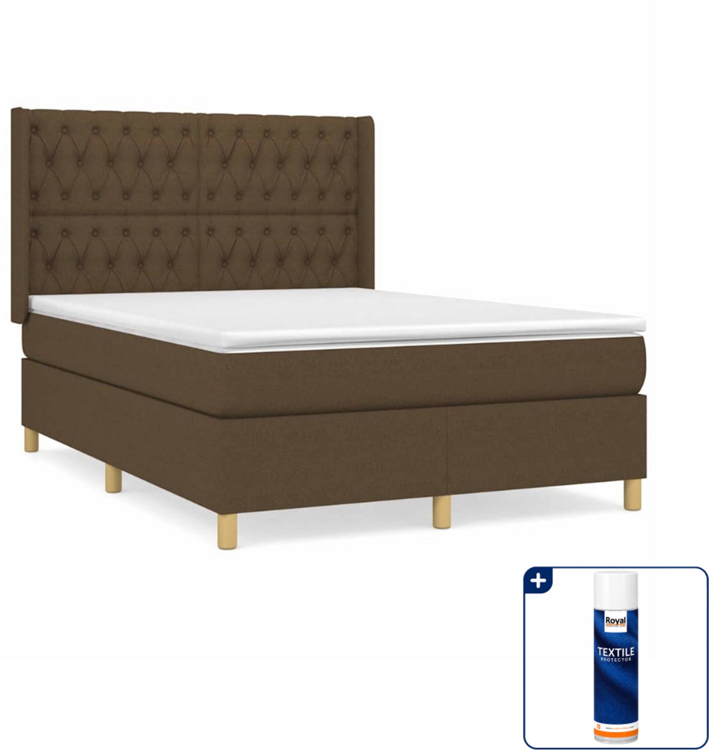 vidaXL boxspring met matras 140 x 190 cm - stof - donkerbruin - Inclusief textielbeschermer 500 ml