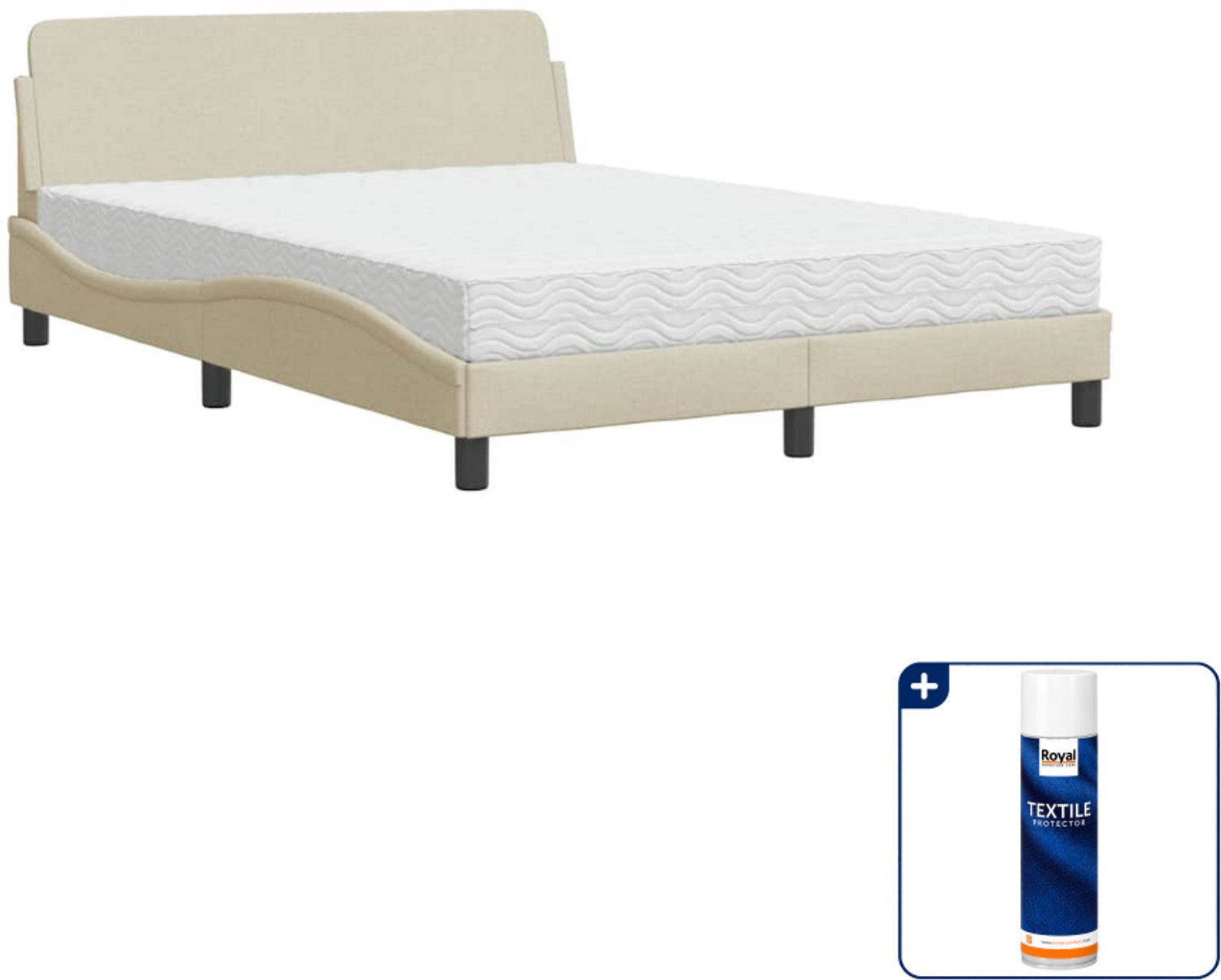 vidaXL Bed met matras Dover - 140 x 190 cm - stof - crème - Inclusief textielbeschermer 500 ml Grijs