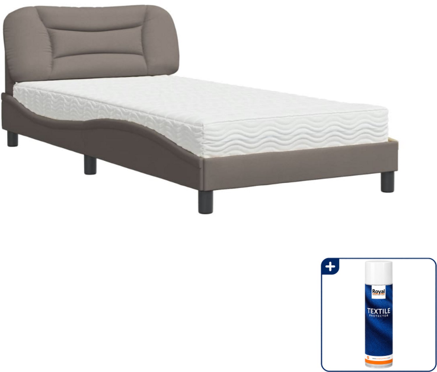 vidaXL Hvar bed met matras - 100 x 200 cm - taupe - Inclusief textielbeschermer 500 ml Bruin