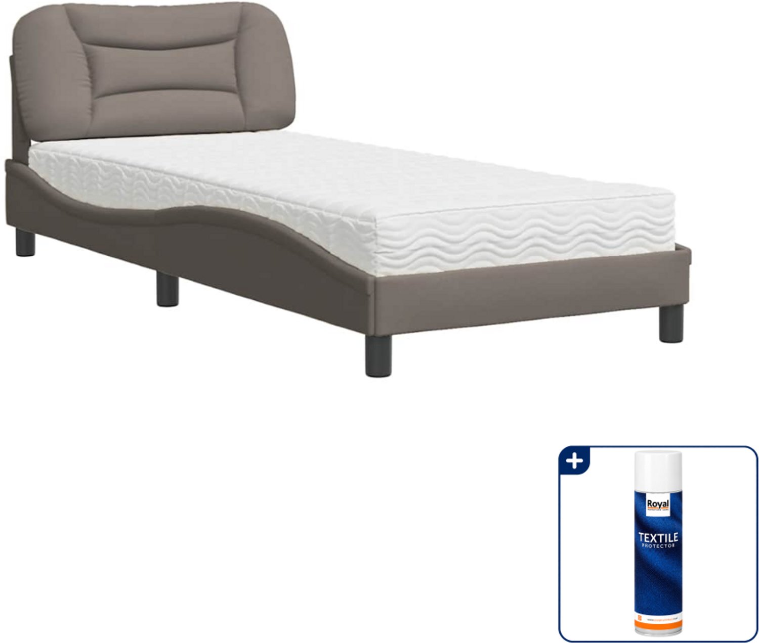 vidaXL bed met matras Hvar - 90 x 190 cm - taupe - Inclusief textielbeschermer 500 ml Bruin