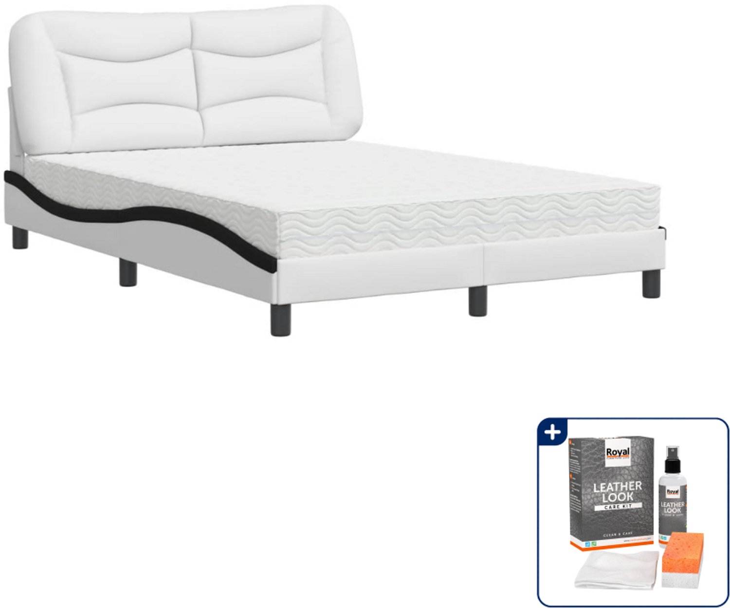 vidaXL Hvar bed met matras 140 x 190 cm - kunstleer - wit en zwart - Inclusief onderhoudsset voor kunstleer 150 ml Bruin