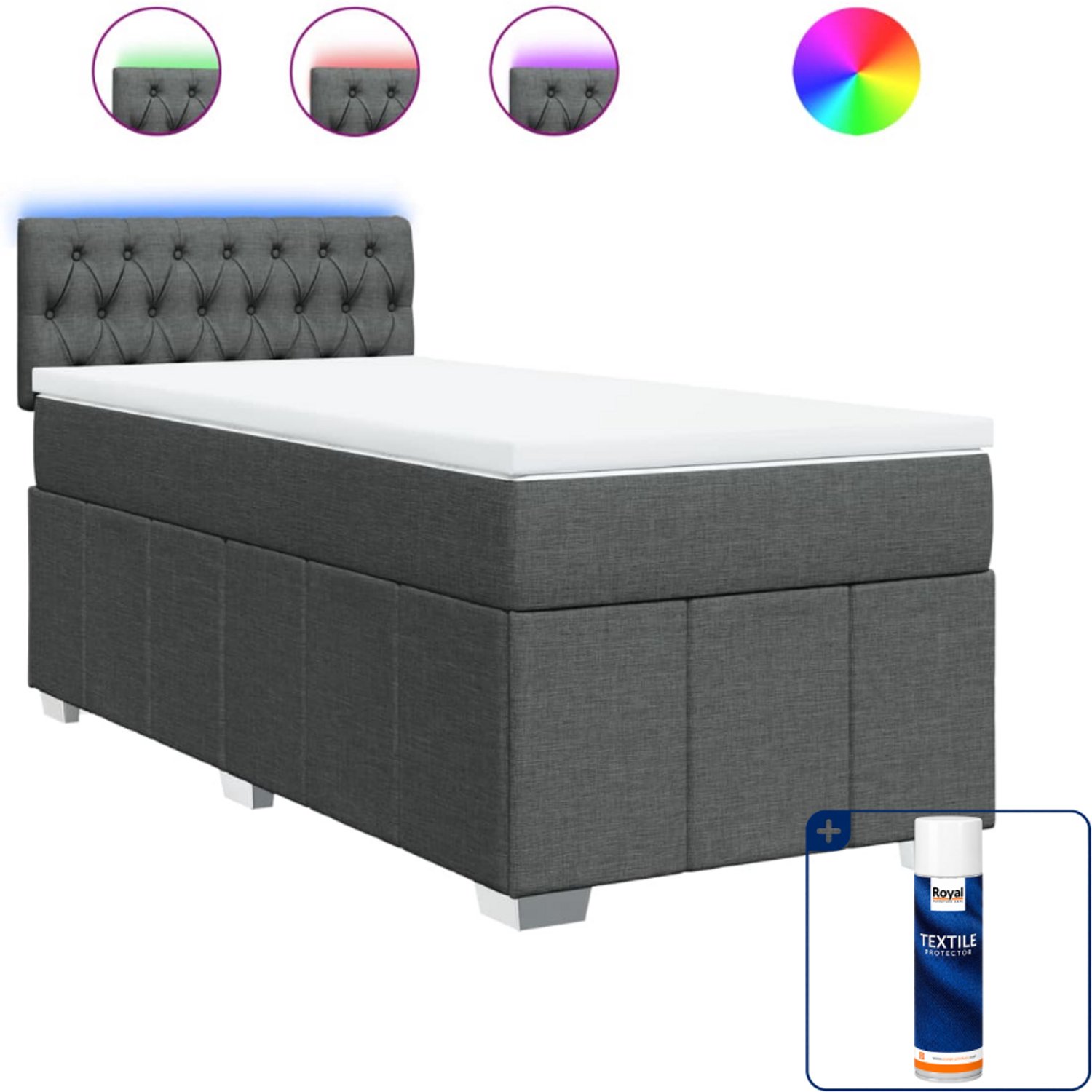 vidaXL boxspring met matras - 100 x 200 cm - stof - donkergrijs - Inclusief textielbeschermer 500 ml