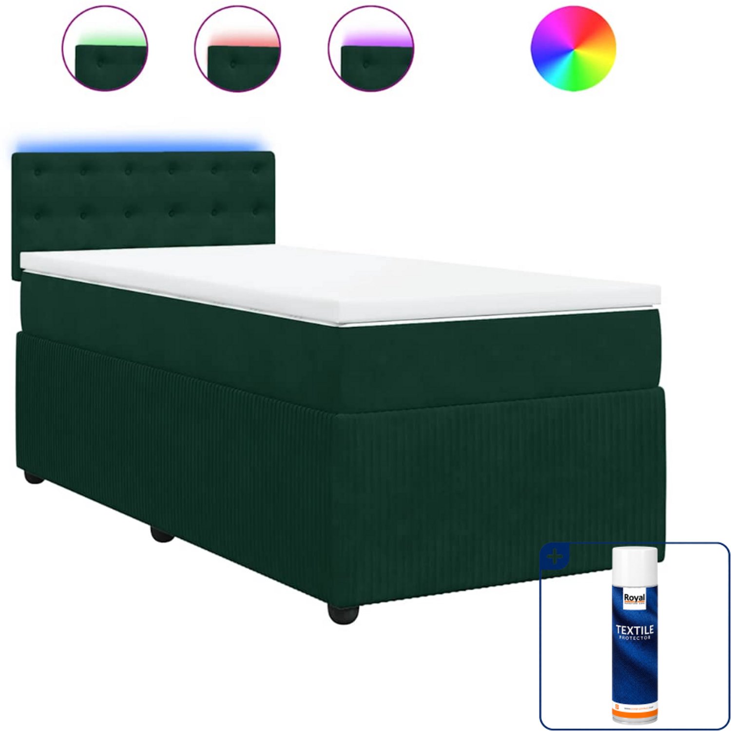 vidaXL boxspring met matras - 80 x 200 cm - fluweel - donkergroen - Inclusief textielbeschermer 500 ml