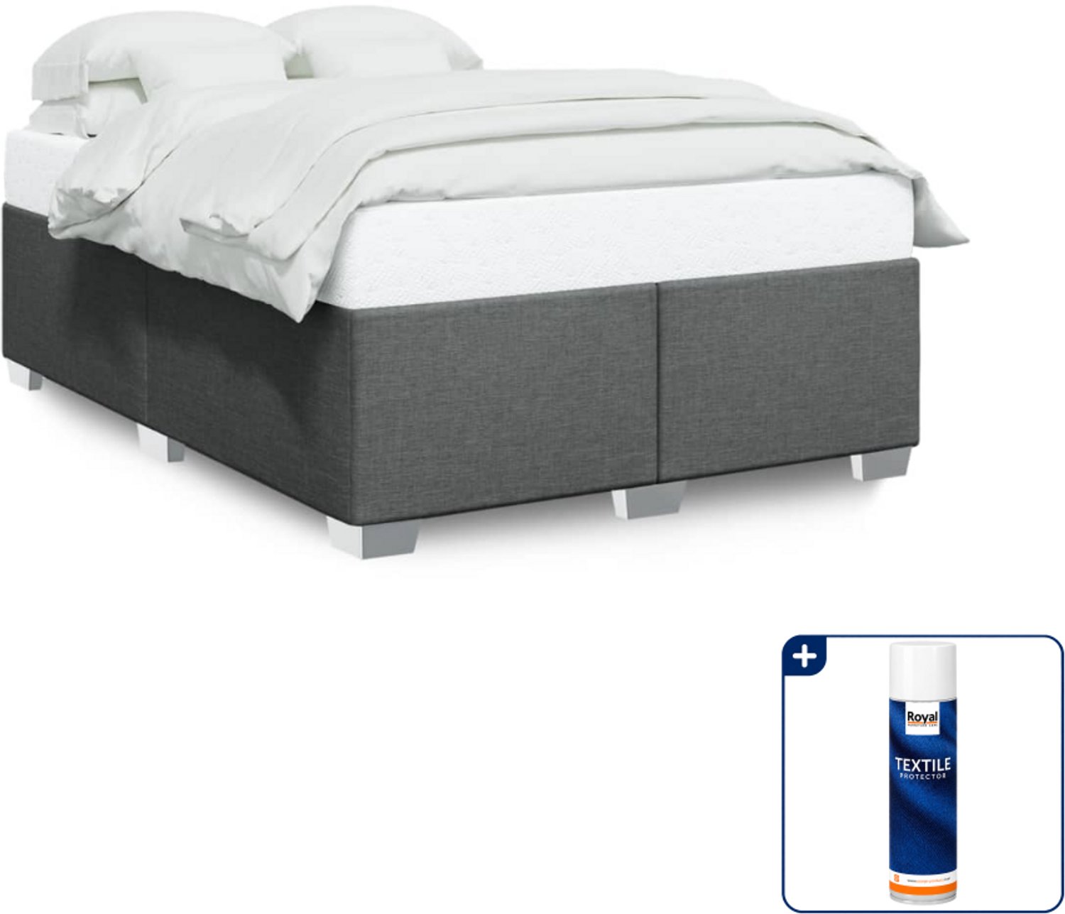 vidaXL bedframe - 140 x 190 cm - stof - donkergrijs - Inclusief textielbeschermer 500 ml Bruin