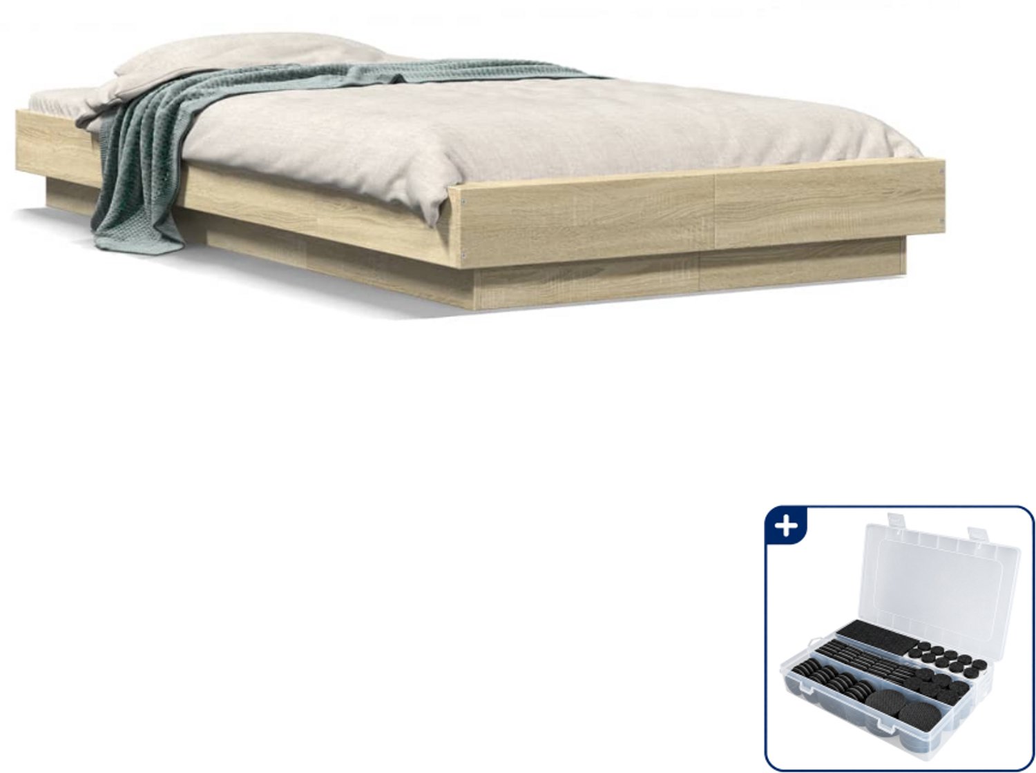 vidaXL bedframe - 90 x 190 cm - bewerkt hout - sonoma eiken - Inclusief antikrasvilt 177-delig Wit