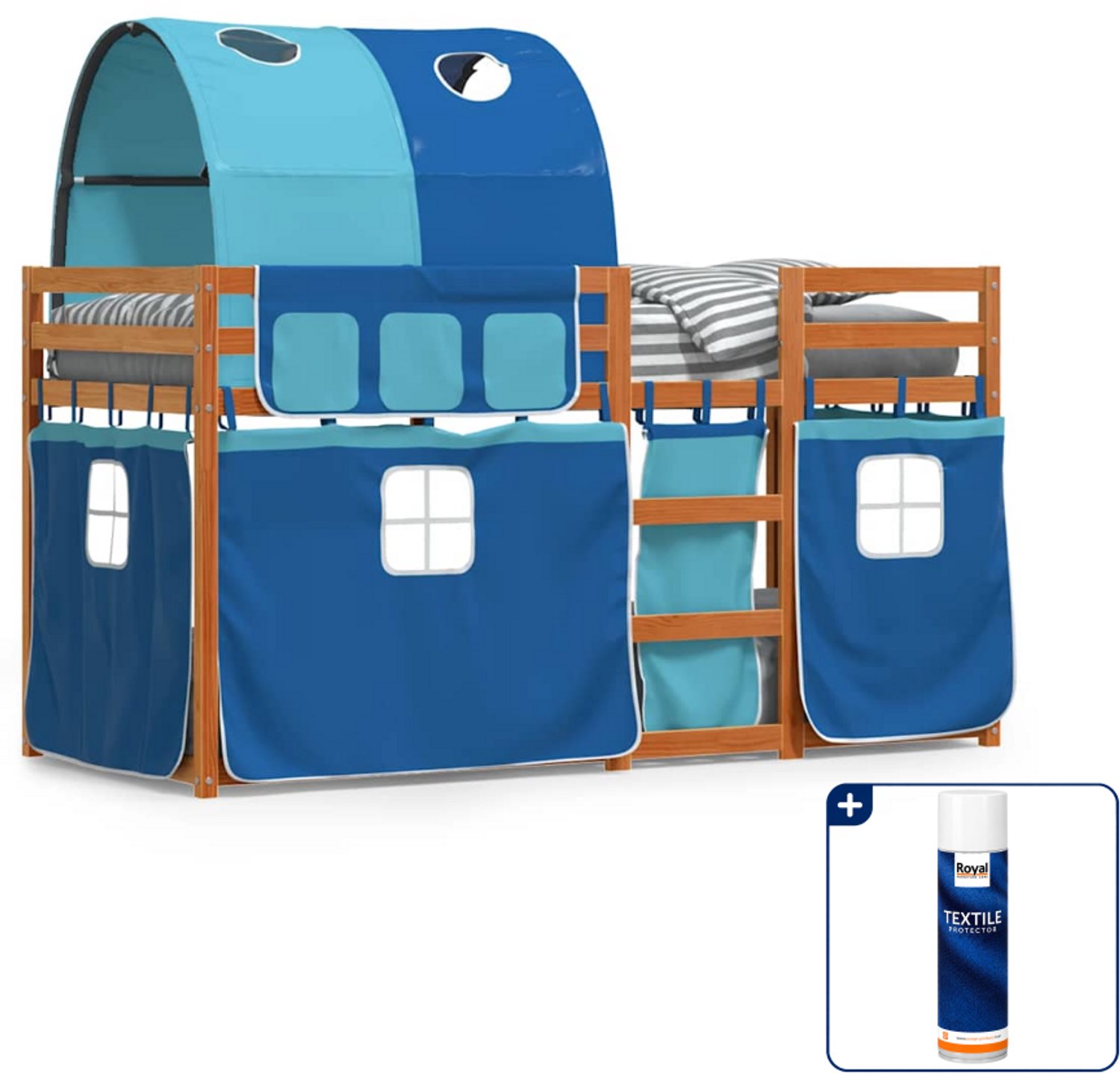 vidaXL stapelbed met gordijnen - 80 x 200 cm - massief grenenhout - Inclusief textielbeschermer 500 ml Zwart