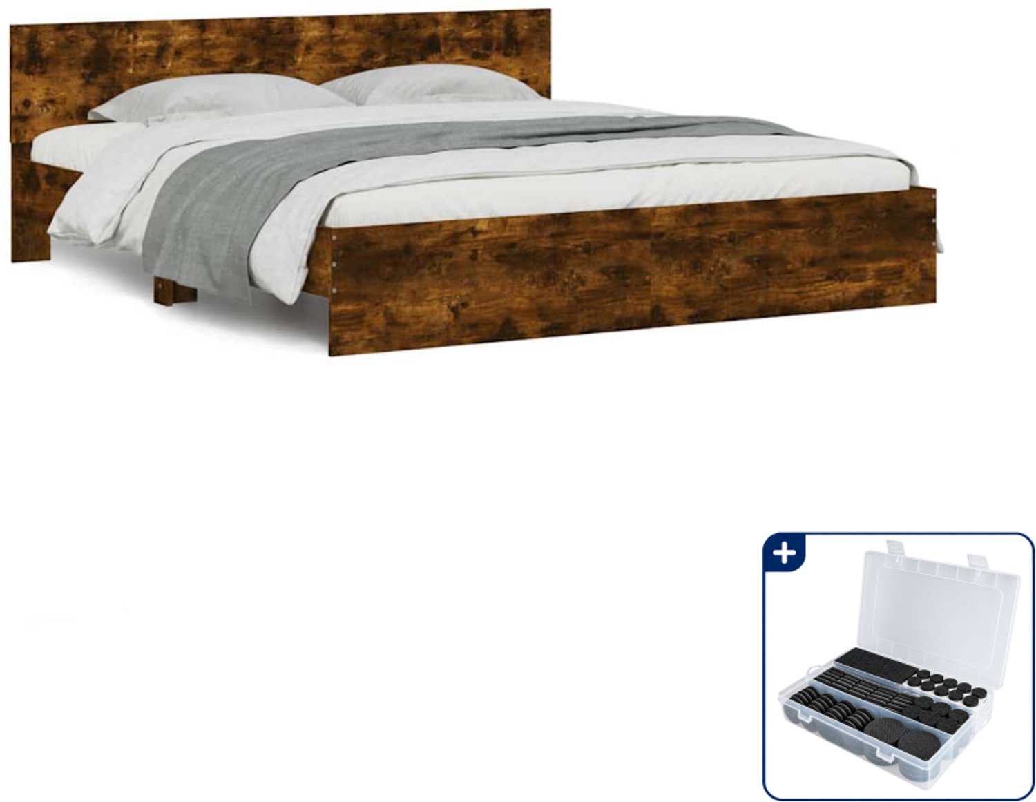 vidaXL Bedframe - Kingsize - 180 x 200 cm - gerookt eiken - Inclusief antikrasvilt 177-delig Groen