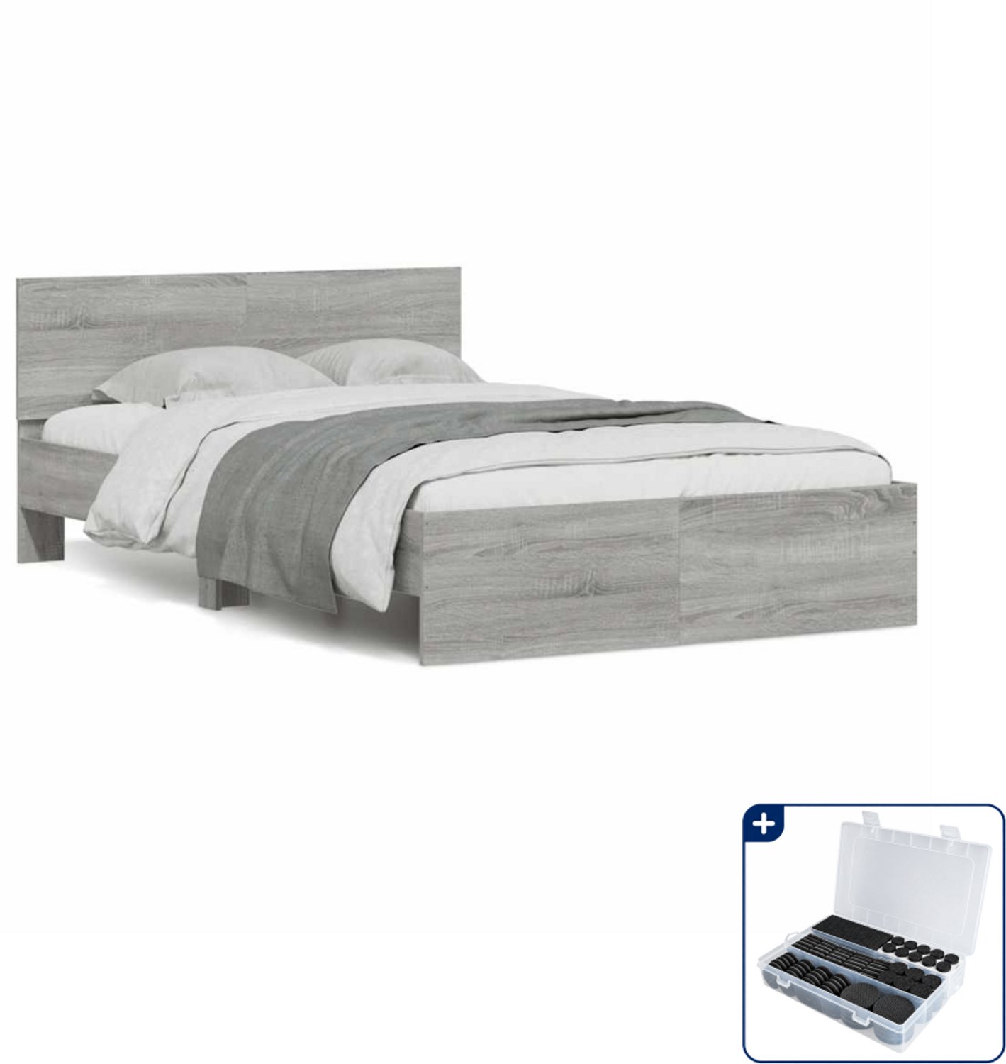 vidaXL Bedframe - 120 x 190 cm - grijs sonoma eiken - Inclusief antikrasvilt 177-delig Blauw