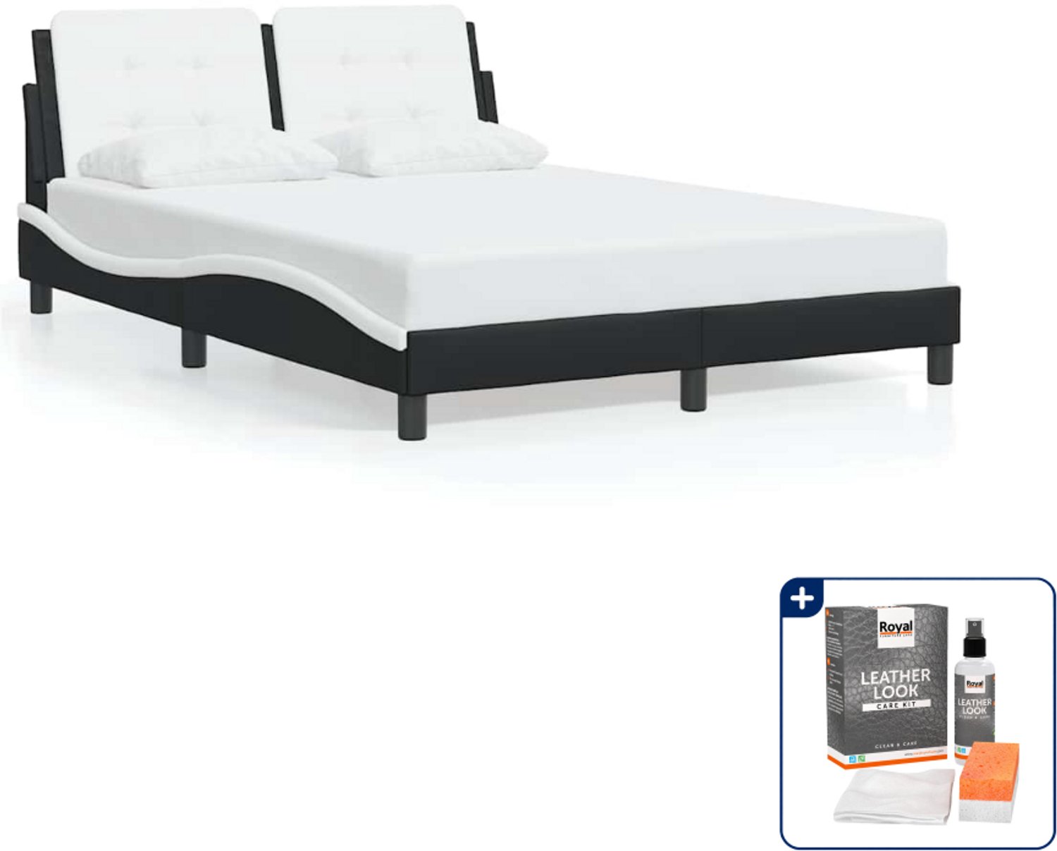 vidaXL bedframe Zadar 120 x 200 cm - zwart en wit - Inclusief onderhoudsset voor kunstleer 150 ml Blauw
