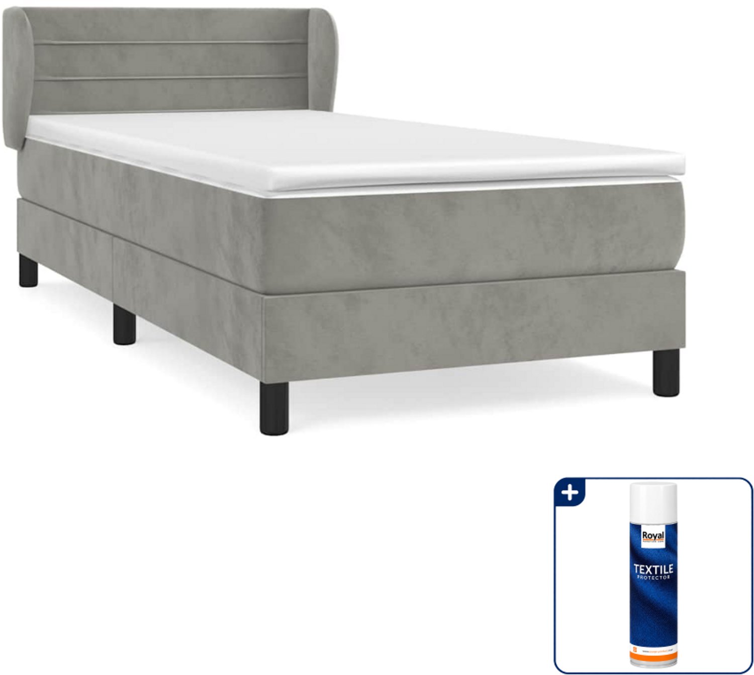 vidaXL boxspring met matras - 90 x 200 cm - fluweel - donkergrijs - Inclusief textielbeschermer 500 ml