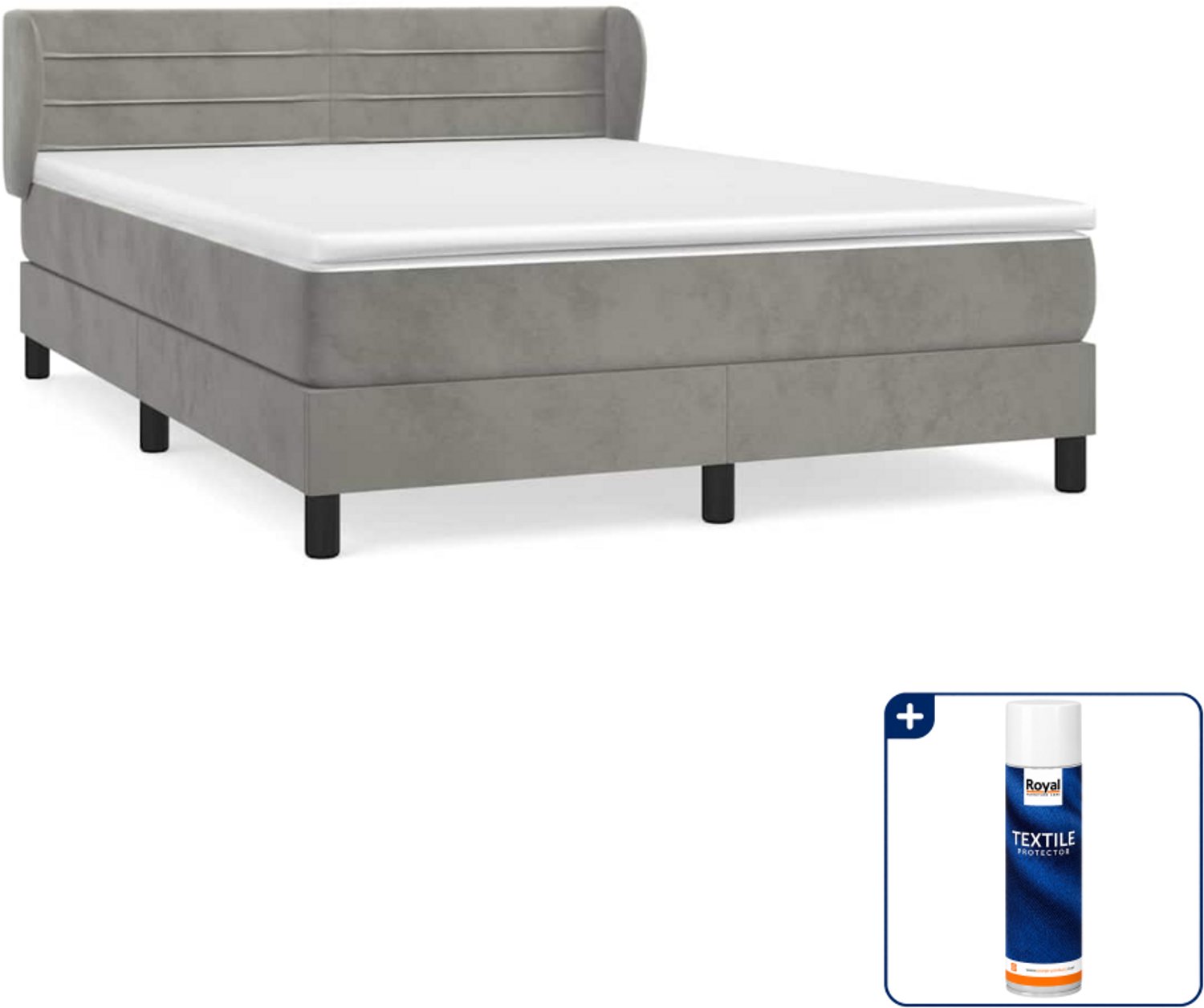 vidaXL Boxspring Small double - 140 x 200 cm - fluweel - lichtgrijs - Inclusief textielbeschermer 500 ml