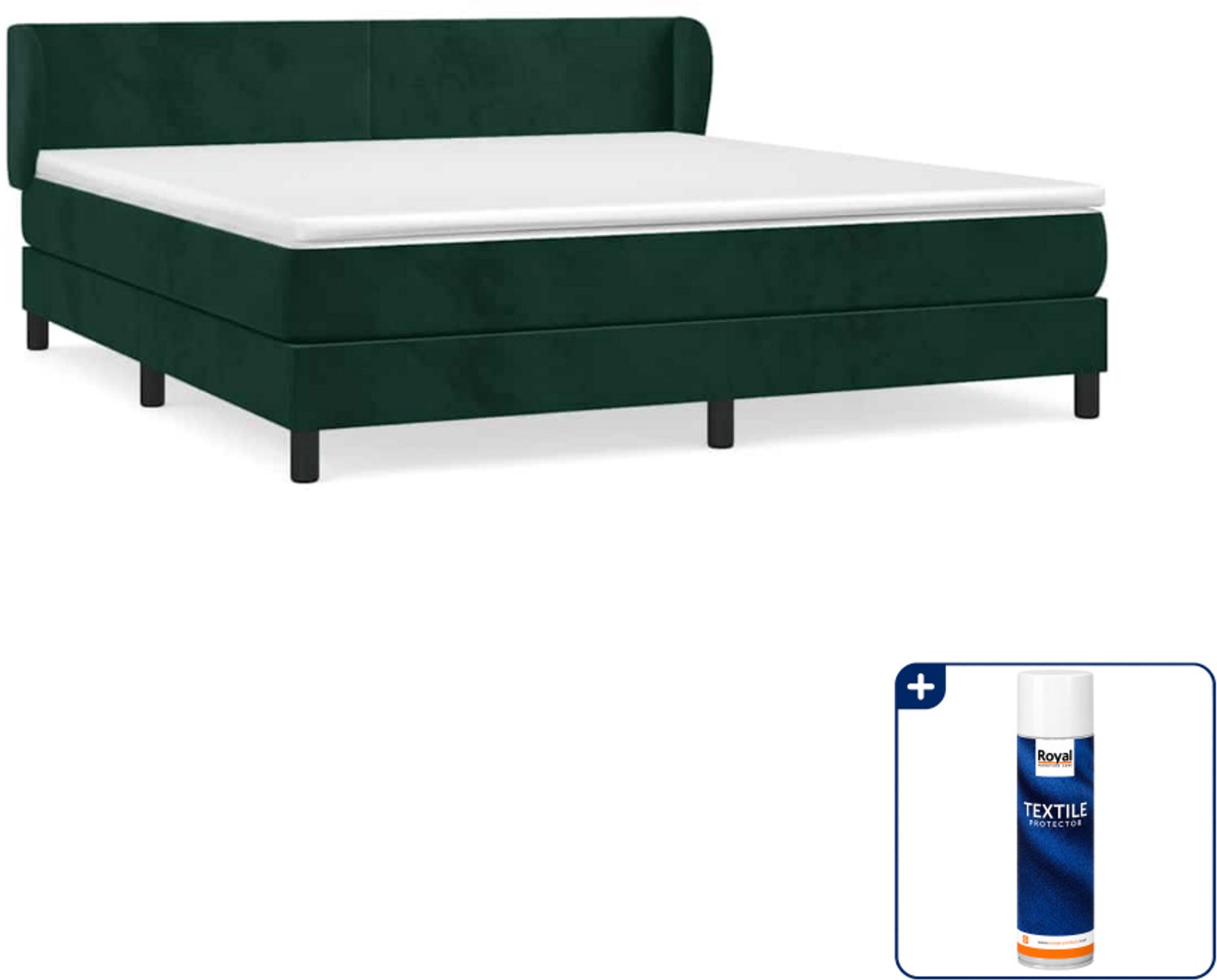 vidaXL Kingsize boxspring met matras - 180 x 200 cm - fluweel - donkergroen - Inclusief textielbeschermer 500 ml