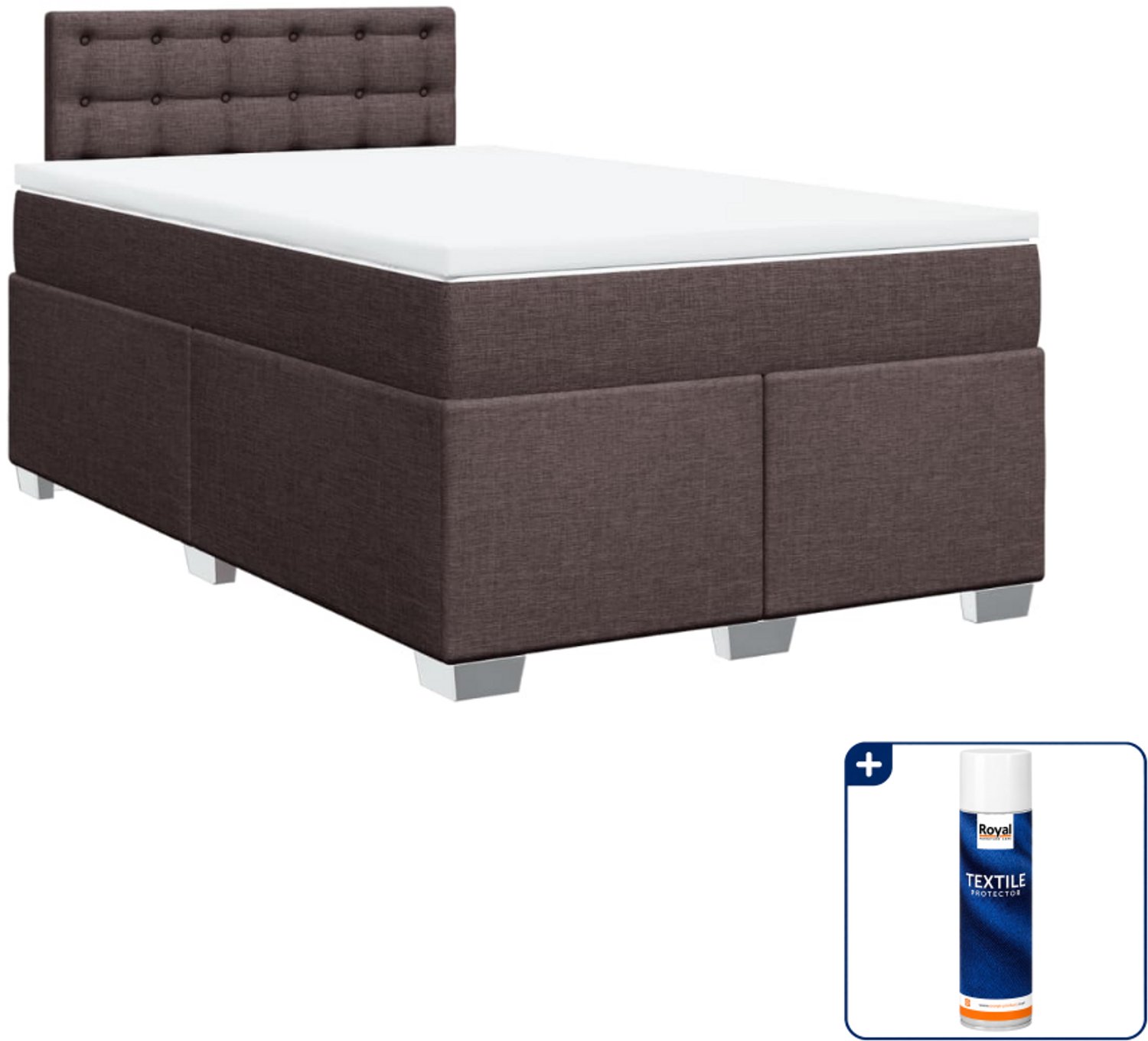 vidaXL boxspring met matras 120 x 190 cm - donkerbruin - Inclusief textielbeschermer 500 ml