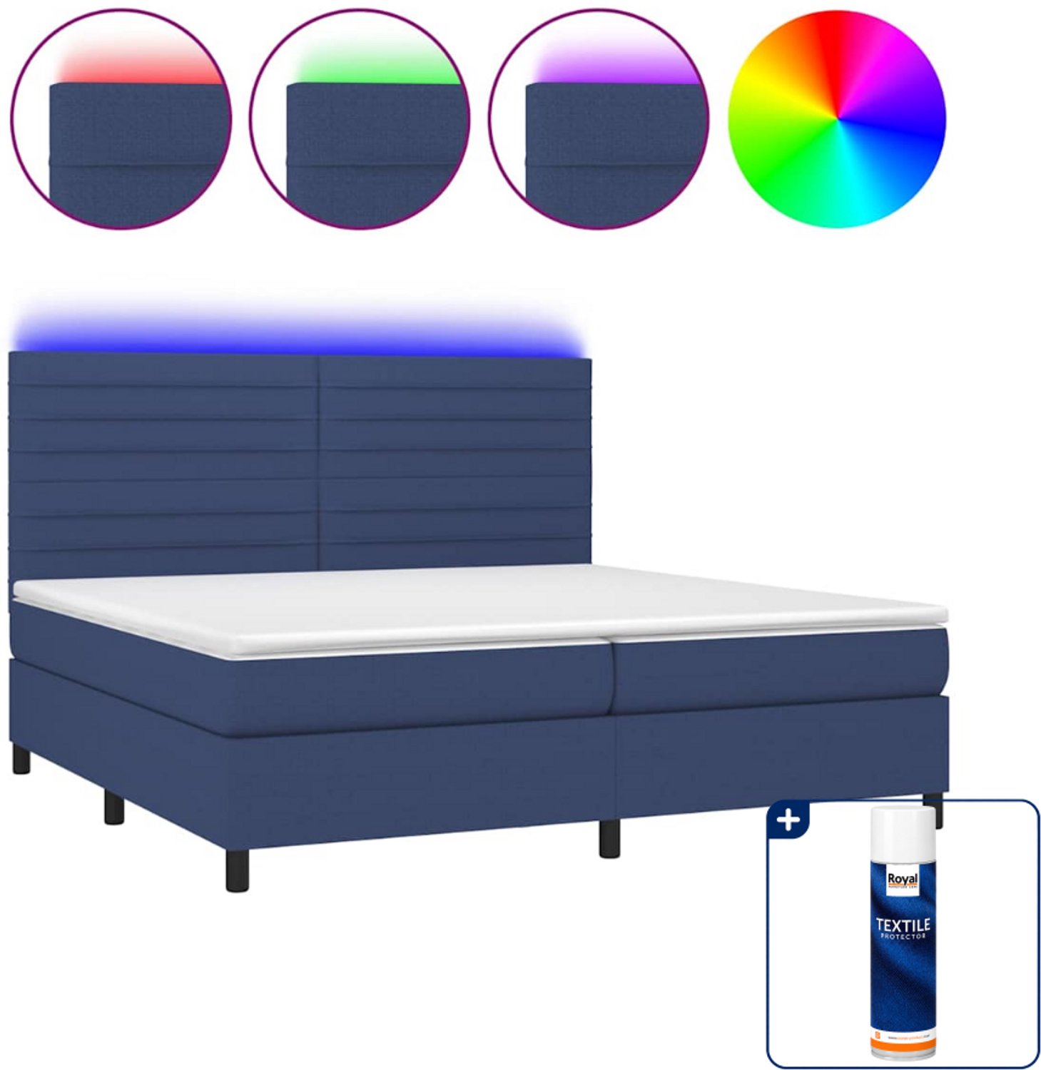 vidaXL boxspring - Super kingsize - 200 x 200 cm - blauw - Inclusief textielbeschermer 500 ml