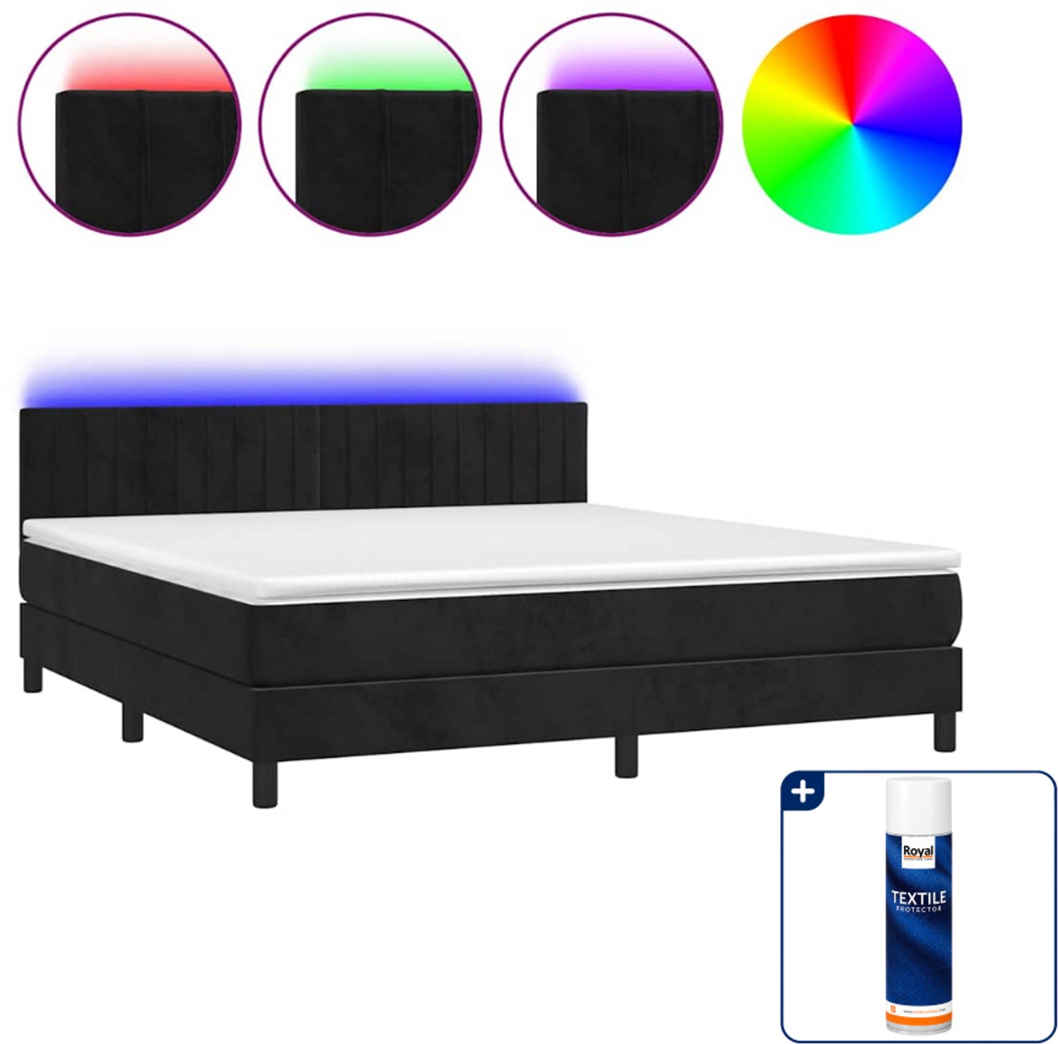 vidaXL Queensize boxspring met matras en LED - fluweel - zwart - Inclusief textielbeschermer 500 ml