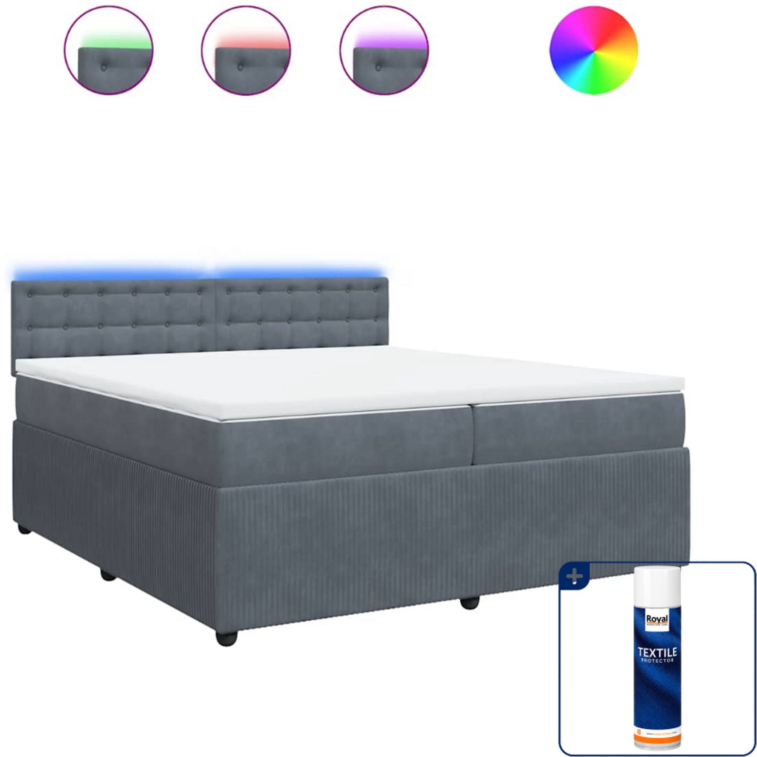 vidaXL Super kingsize boxspring met matras - 200x200 cm - fluweel - Inclusief textielbeschermer 500 ml Grijs