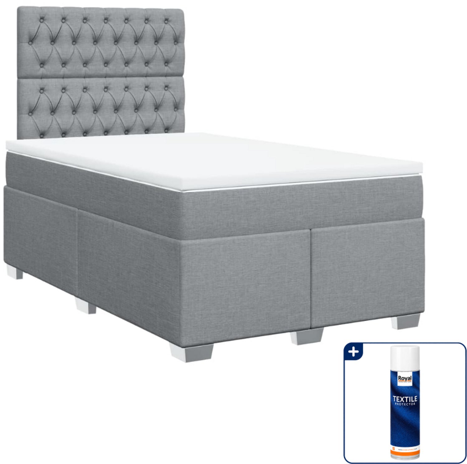 vidaXL boxspring met matras 120 x 200 cm - stof - lichtgrijs - Inclusief textielbeschermer 500 ml