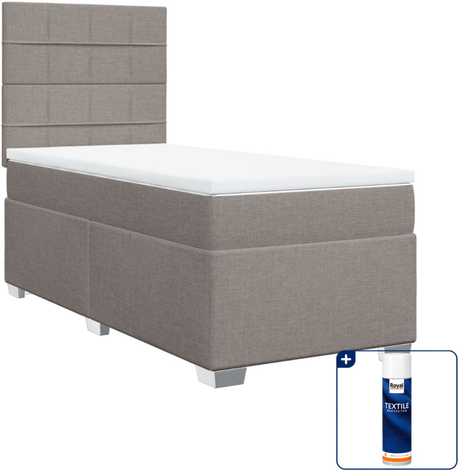 vidaXL boxspring met matras - 90 x 190 cm - stof - taupe - Inclusief textielbeschermer 500 ml