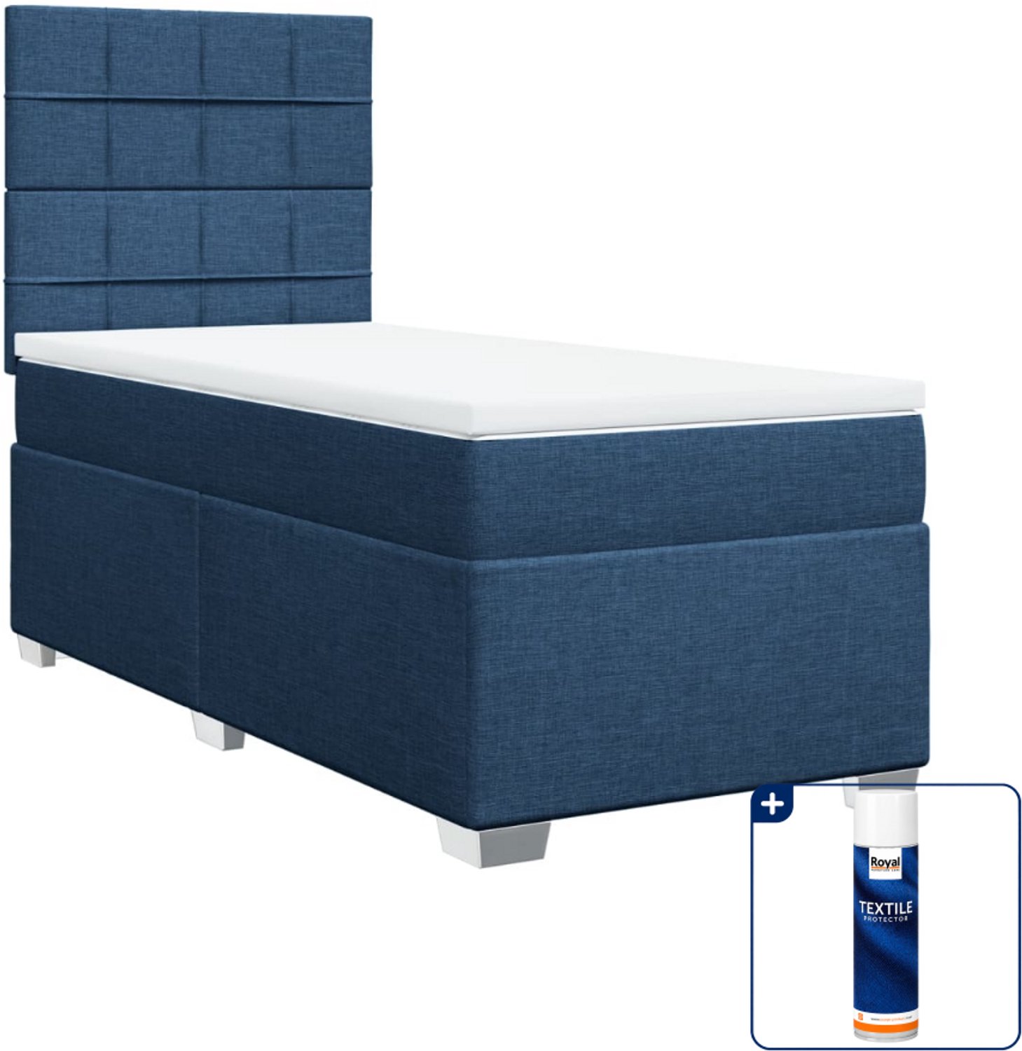 vidaXL boxspring met matras 90 x 190 cm - stof - blauw - Inclusief textielbeschermer 500 ml