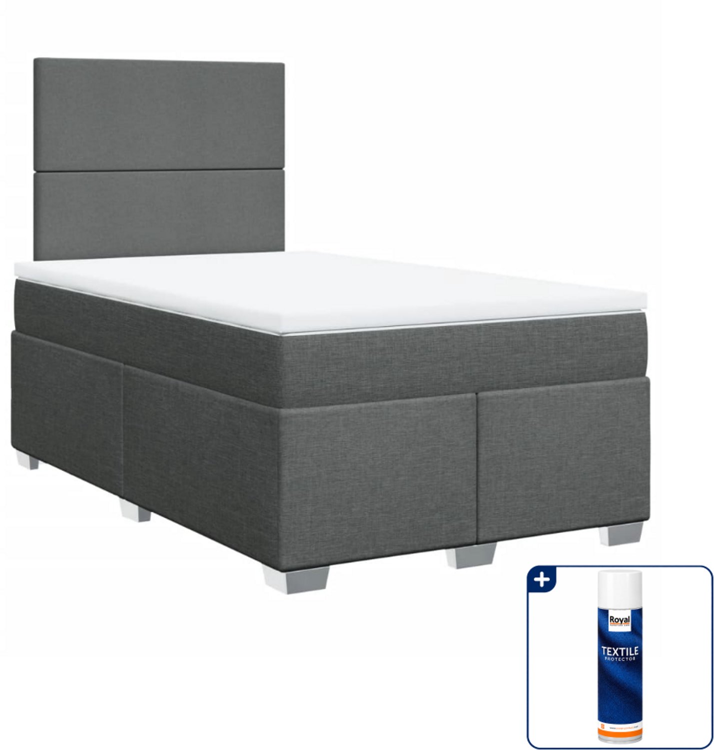 vidaXL boxspring met matras - 120 x 200 cm - stof - donkergrijs - Inclusief textielbeschermer 500 ml