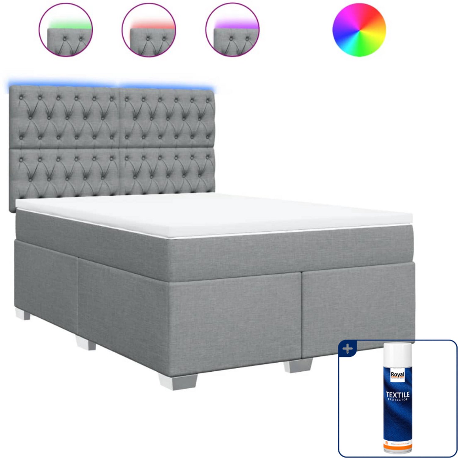 vidaXL boxspring Small double - 140 x 200 cm - lichtgrijs - Inclusief textielbeschermer 500 ml