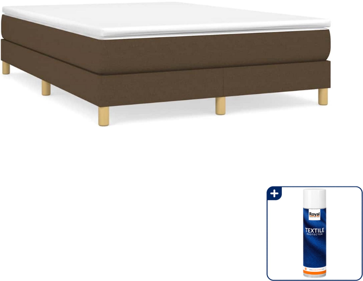 vidaXL boxspring met matras 140 x 190 cm - donkerbruin - Inclusief textielbeschermer 500 ml