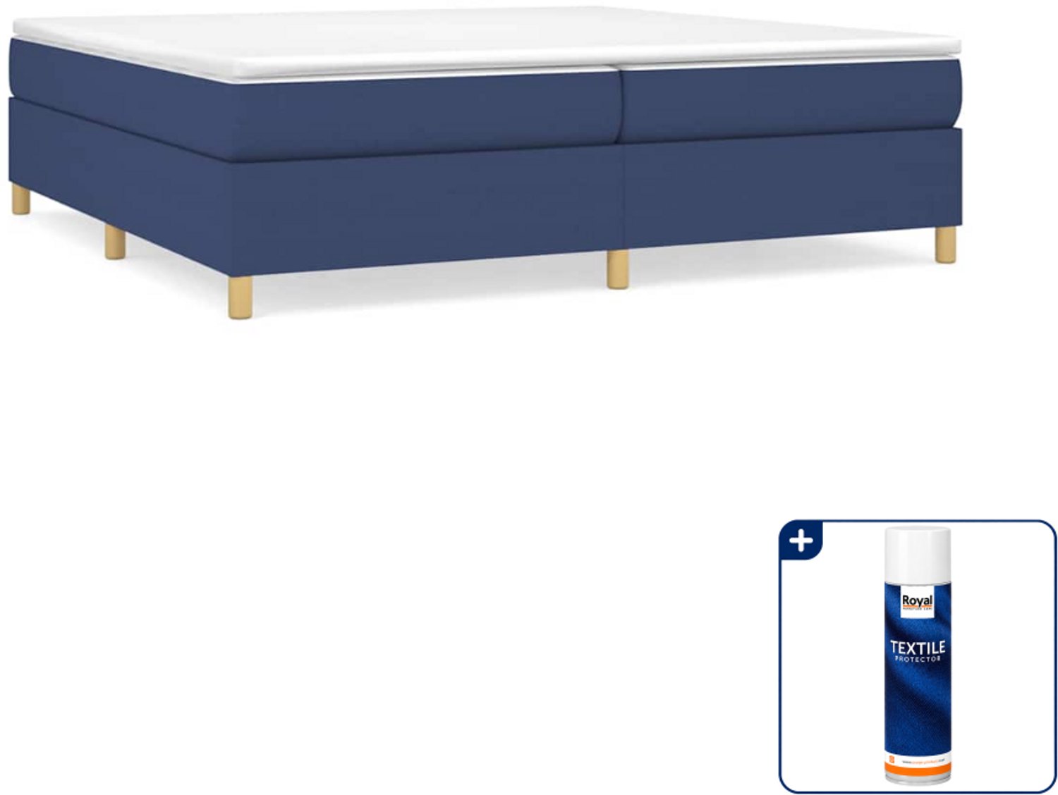 vidaXL boxspring met matras - super kingsize - 200 x 200 cm - blauw - Inclusief textielbeschermer 500 ml