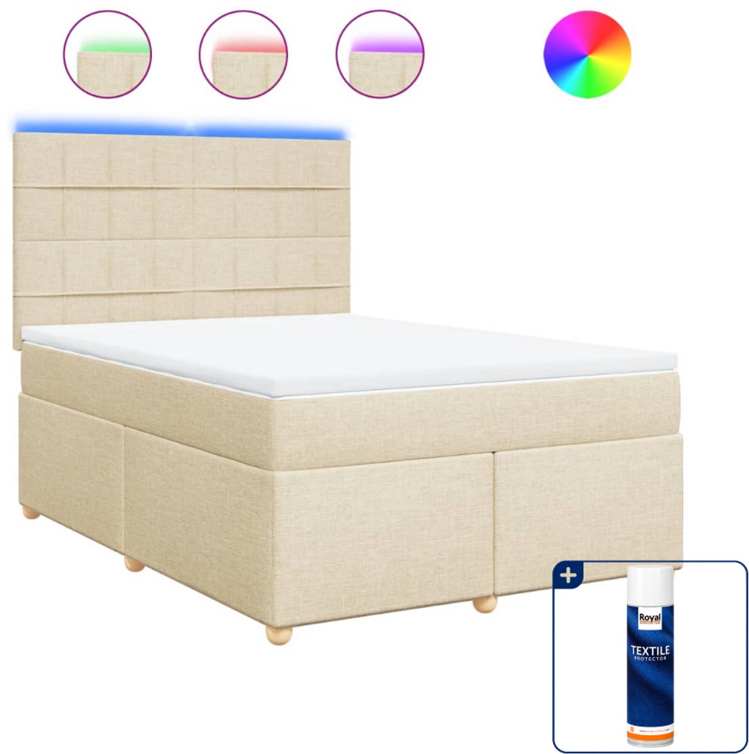 vidaXL boxspring - queensize - 160 x 200 cm - crème - Inclusief textielbeschermer 500 ml