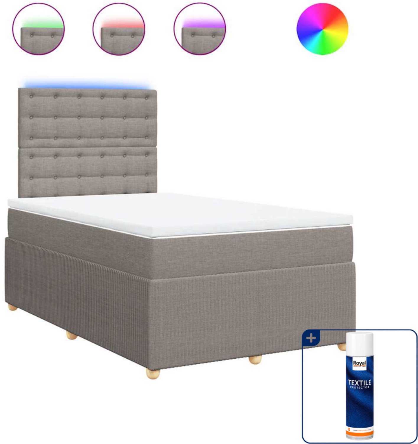 vidaXL boxspring met matras 120 x 190 cm - stof - taupe - Inclusief textielbeschermer 500 ml