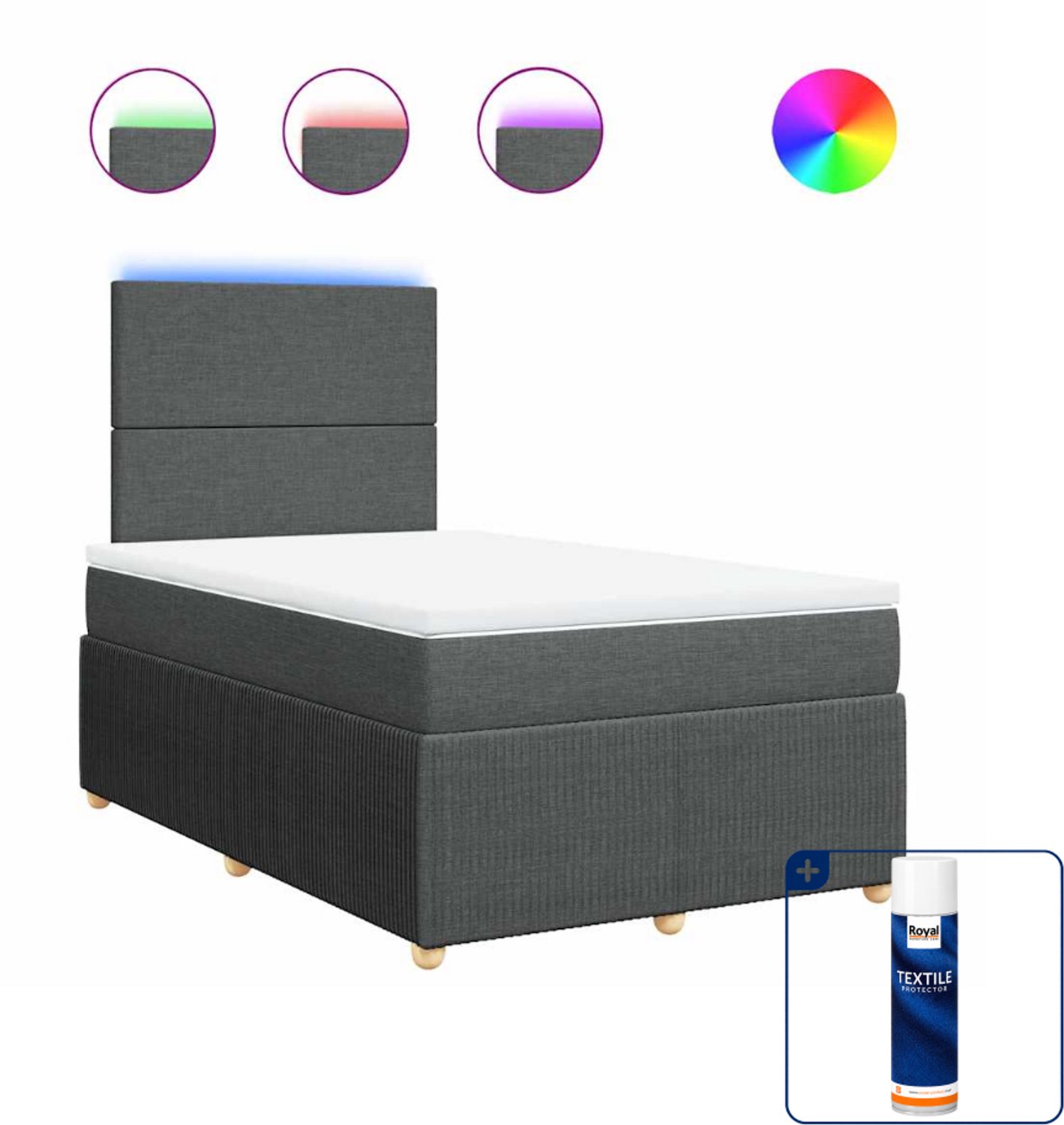 vidaXL boxspring met matras 120 x 190 cm - stof - donkergrijs - Inclusief textielbeschermer 500 ml