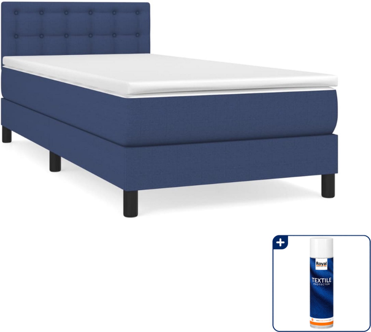 vidaXL Boxspring - 90 x 200 cm - stof - blauw - Inclusief textielbeschermer 500 ml