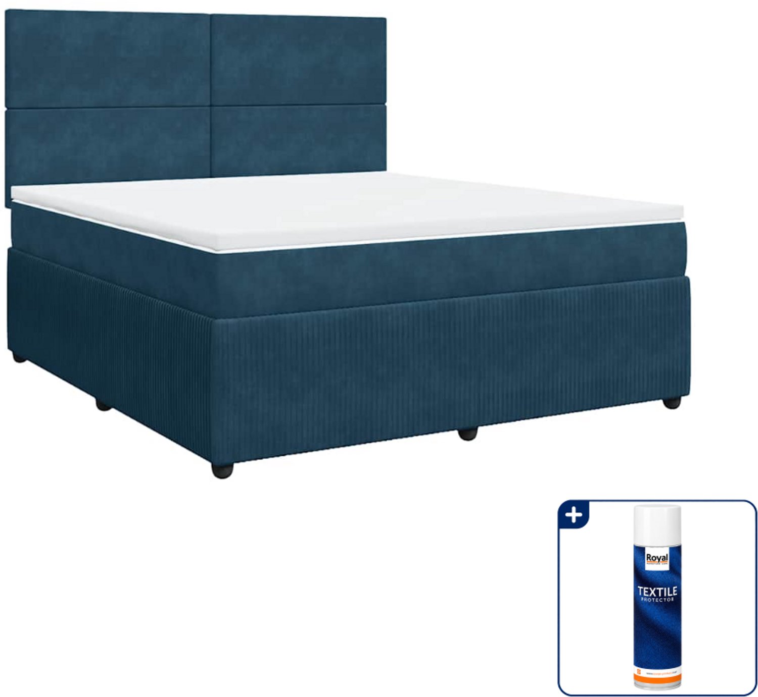 vidaXL Kingsize boxspring met matras - 180 x 200 cm - fluweel - donkerblauw - Inclusief textielbeschermer 500 ml