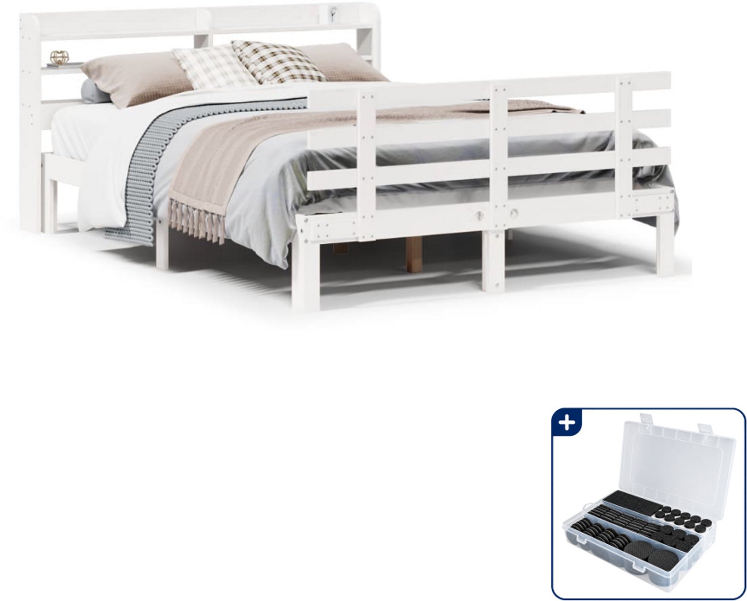 vidaXL bedframe - 150 x 200 cm - massief grenenhout - wit - Inclusief antikrasvilt 177-delig Bruin
