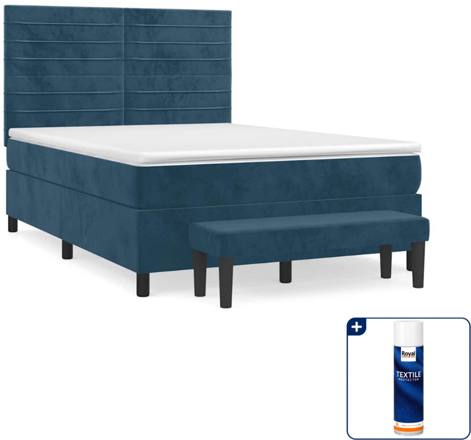 vidaXL boxspring met matras - small double - 140 x 200 cm - donkerblauw - Inclusief textielbeschermer 500 ml