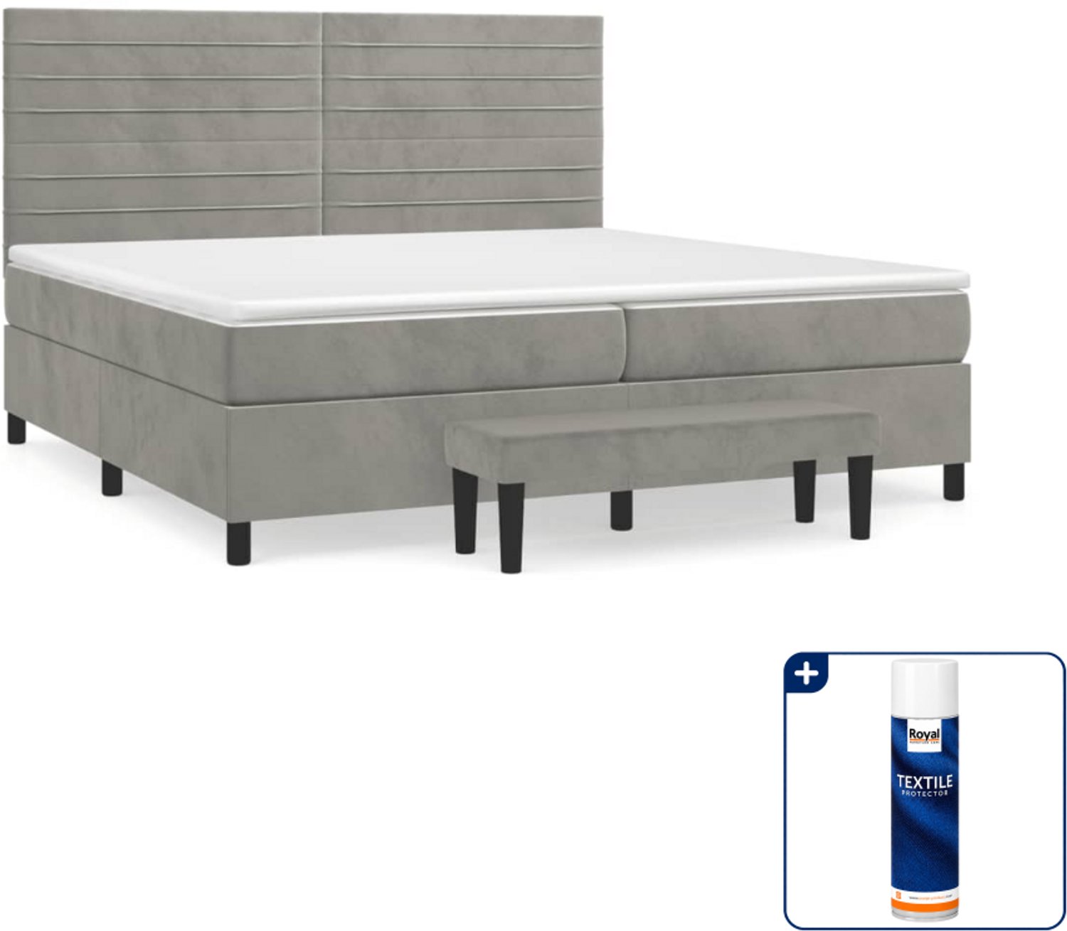 vidaXL Boxspring met matras en bankje - Super kingsize - lichtgrijs - Inclusief textielbeschermer 500 ml